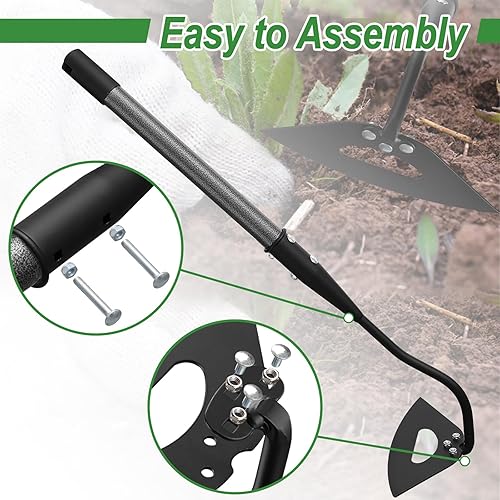 Miniatura 4 de COCONUT Azada hueca con asa, herramienta de jardín de azada de 28 pulgadas resistente, azada de jardinería con hoja duradera para desmalezar el