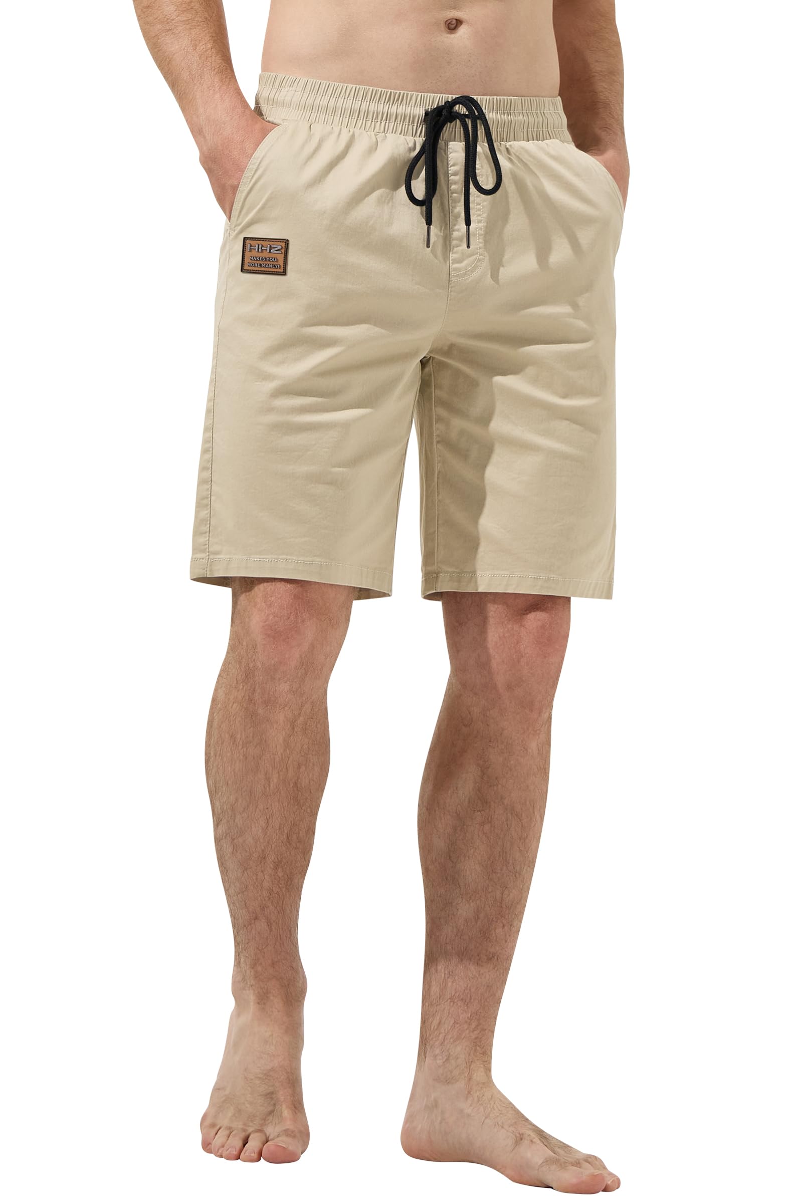 HHZ Men's Stretch Cotton Casual Dress Shorts Twill Stretch Summer Beach Chino Drawstring Work Shorts