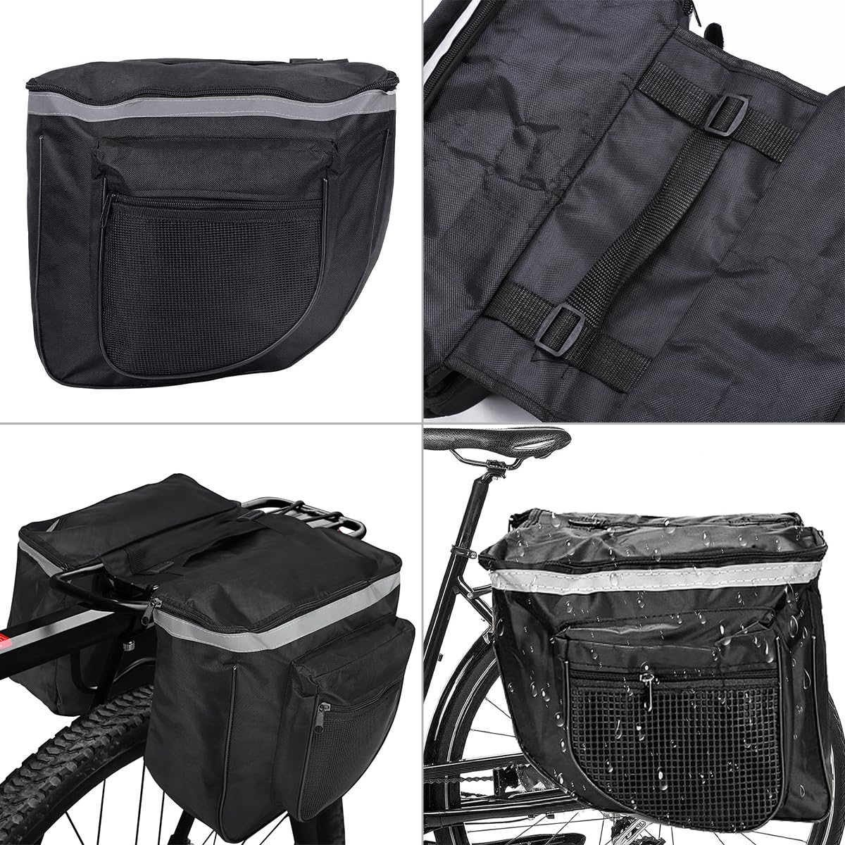 Borsa portapacchi posteriore per bicicletta, 45 l, impermeabile, con cerniera, 37 x 30 x 26 cm, con tasca laterale extra e maniglia per il trasporto