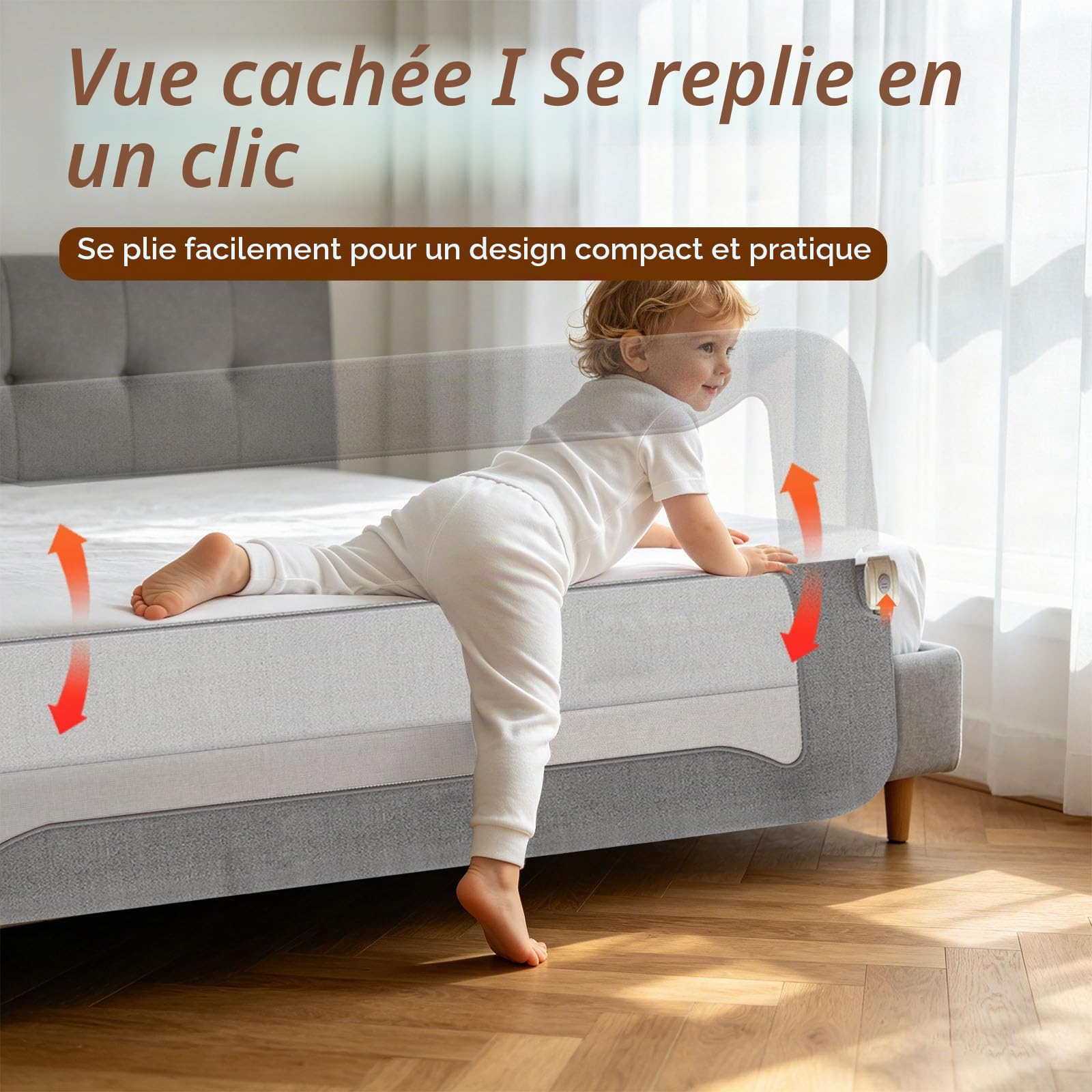 Adulte De Securite Lit, Barrière Lit,Barriere De Sécurité Pour Lit enfant | 150cm De Long,Protection Latérale,Adaptée Aux Lits Pour Adultes d'Une Longueur Minimale De 196cm