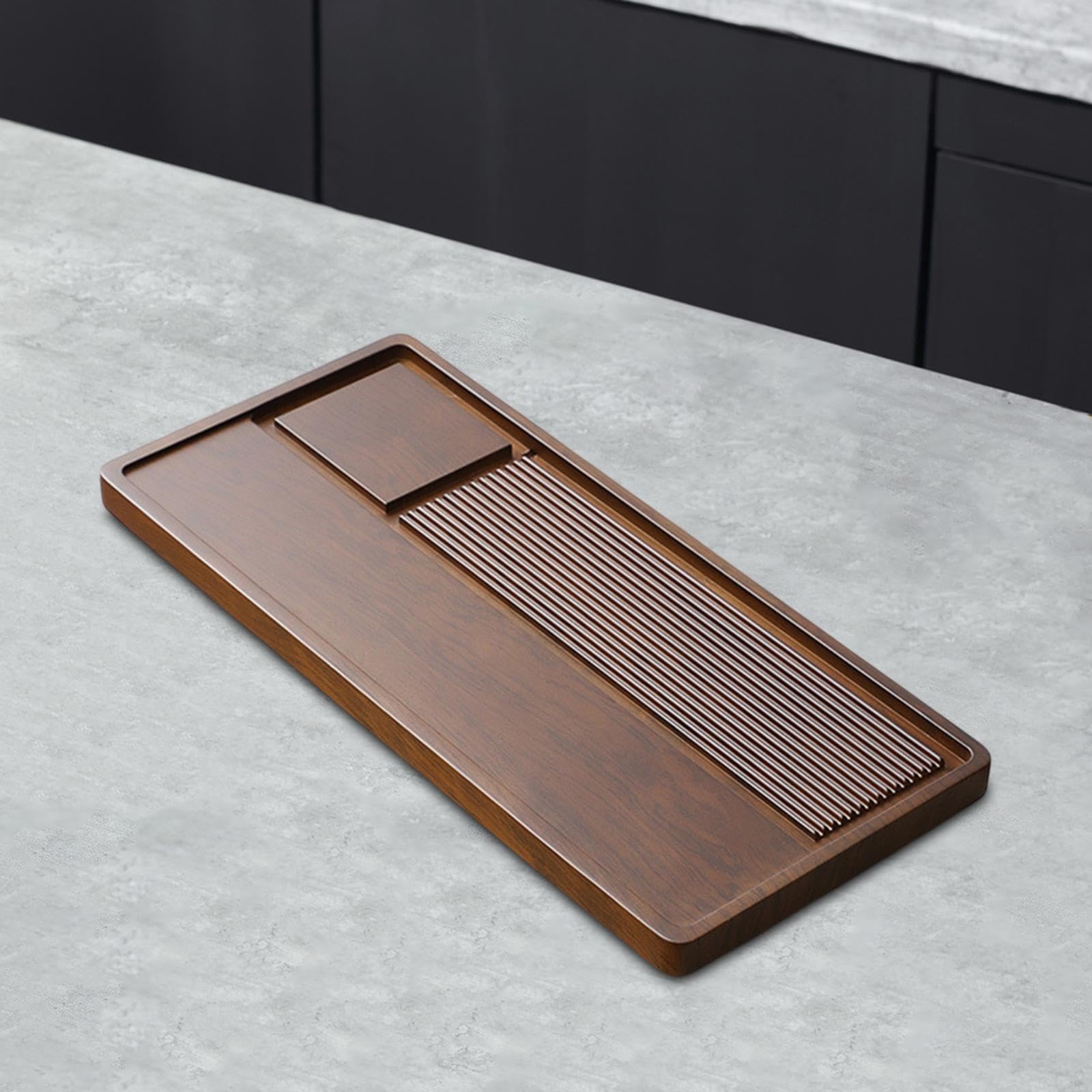 Bambusowa taca na herbatę – wielofunkcyjny stolik do herbaty kungfu z drenażem, 50 x 28 cm, elegancki design do domowej herbaciarni i serwowania herbaty, trwały i wszechstronny
