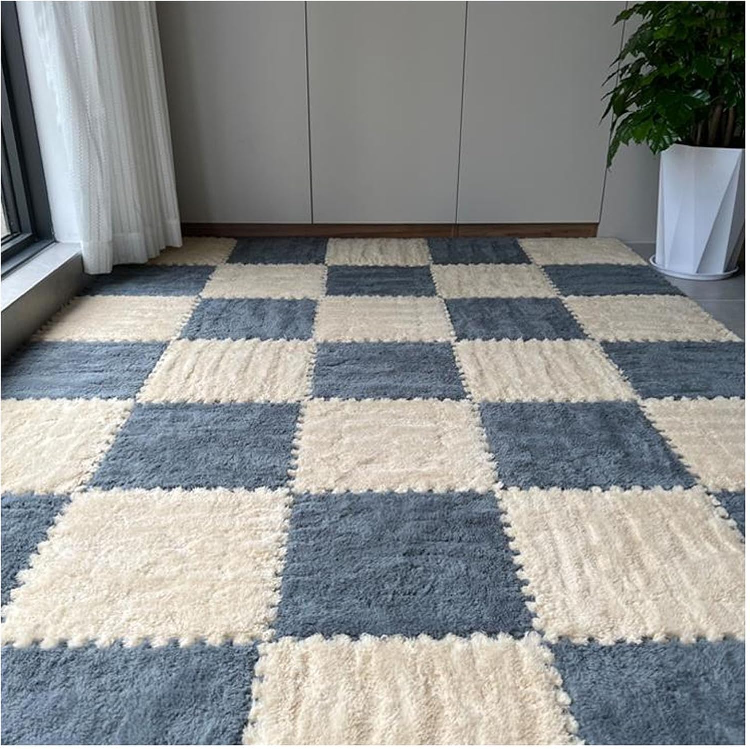 LoiYtrd Interlocking Carpet Tiles Soft EVA Foam Mats 10pcs 30x30x1cm Thickend Plush Puzzle Play Mat(Apricot+Gray)