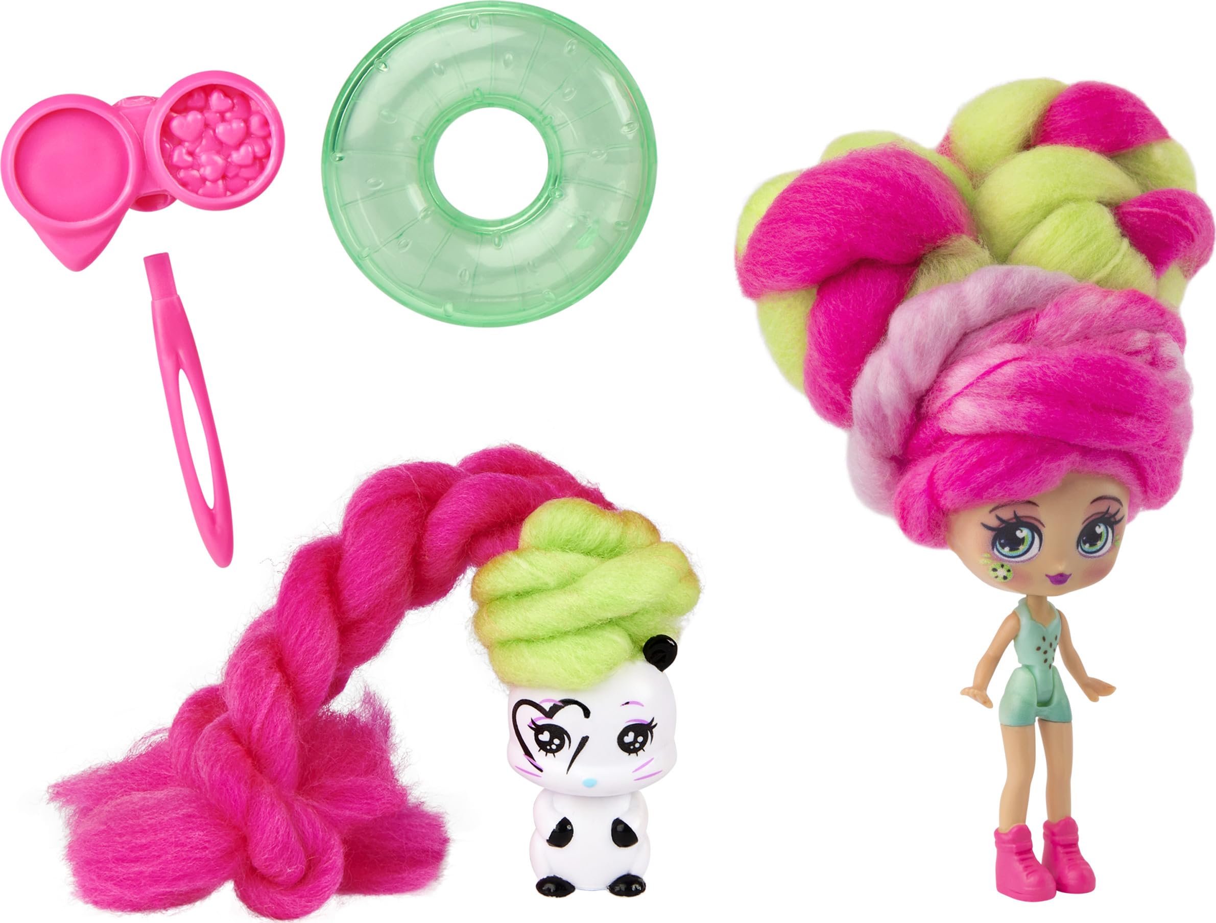 Candylocks 2-Pack, Kiwi Kimmi 7.5-cm Scented Collectible Doll and Pet with Accessories