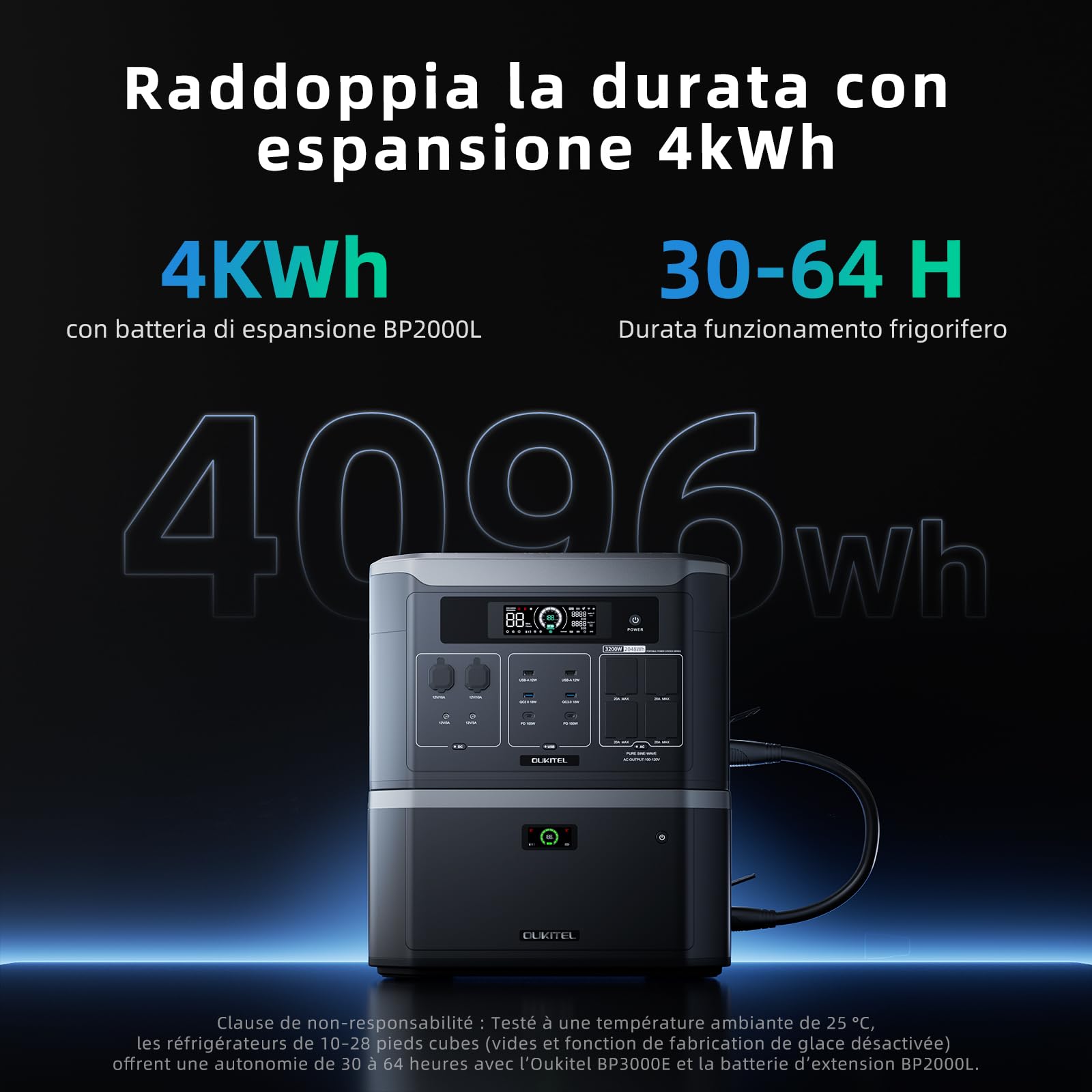 OUKITEL BP3000E Power Station Portatile 3200W, Batteria LiFePO4 da 2048Wh (Espandibile a 16384Wh), Generatore di Corrente con Pannello Solare, Alimentatore di Emergenza per Casa, Camper e Off-Grid