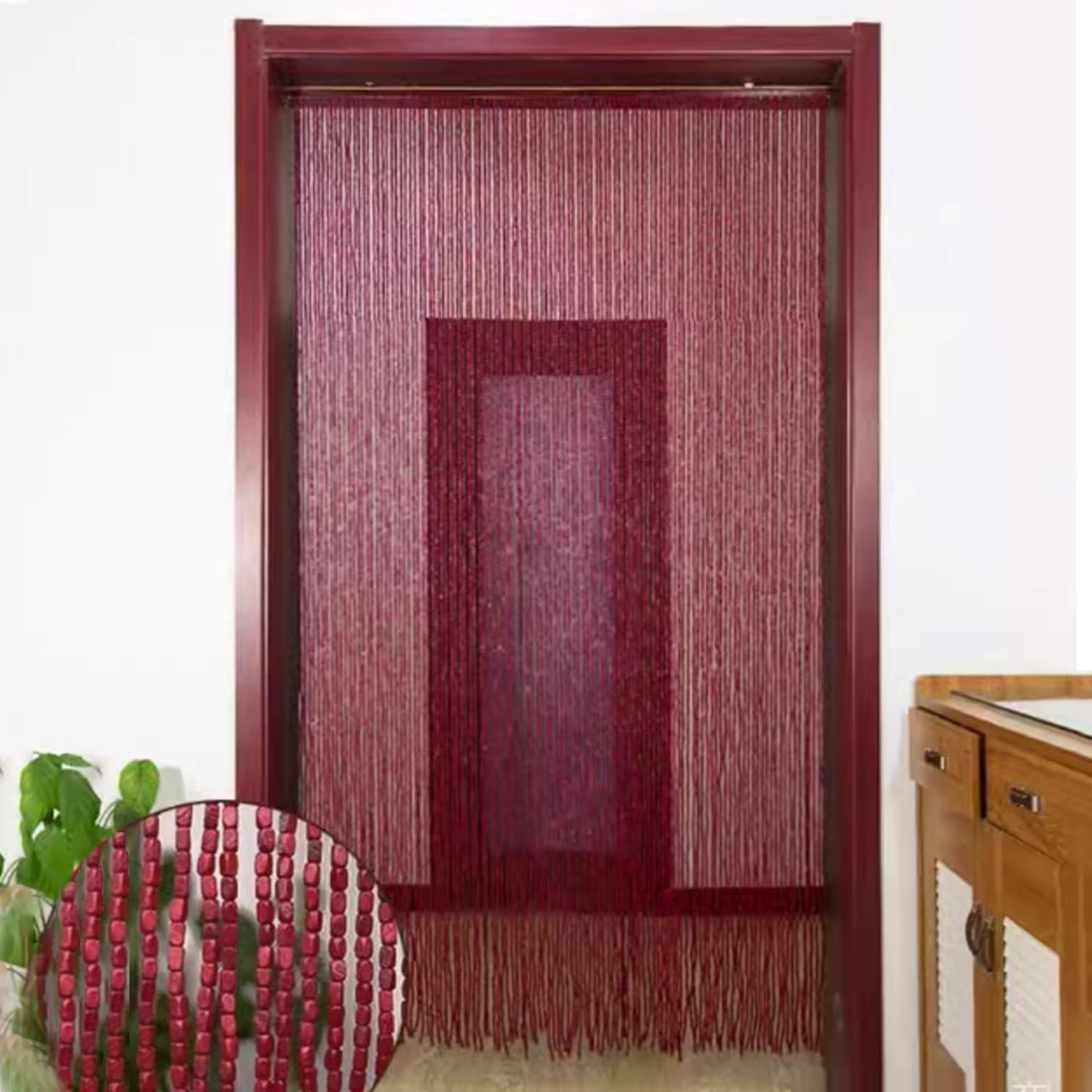 Rideau de Porte en Perles de Bois Suspendu,Rideaux en Perles de Bois Style Rétro,Panneau D'écran de Rideaux Cloisons pour Décor Entrée,Personnalisé,Largeur x Hauteur (80cm x 190cm(80 brins))