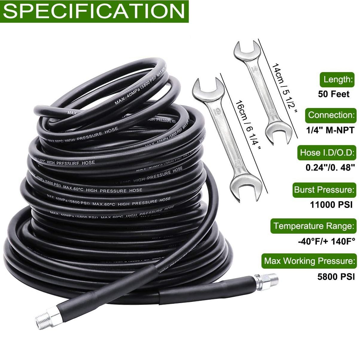 BORDSTRACT 49.2ft Sewer Jet Kit for Pressure Washer 5800PSI Water Jet Cleaning Hose for Sewer and Toilet Cleaning Unclogging