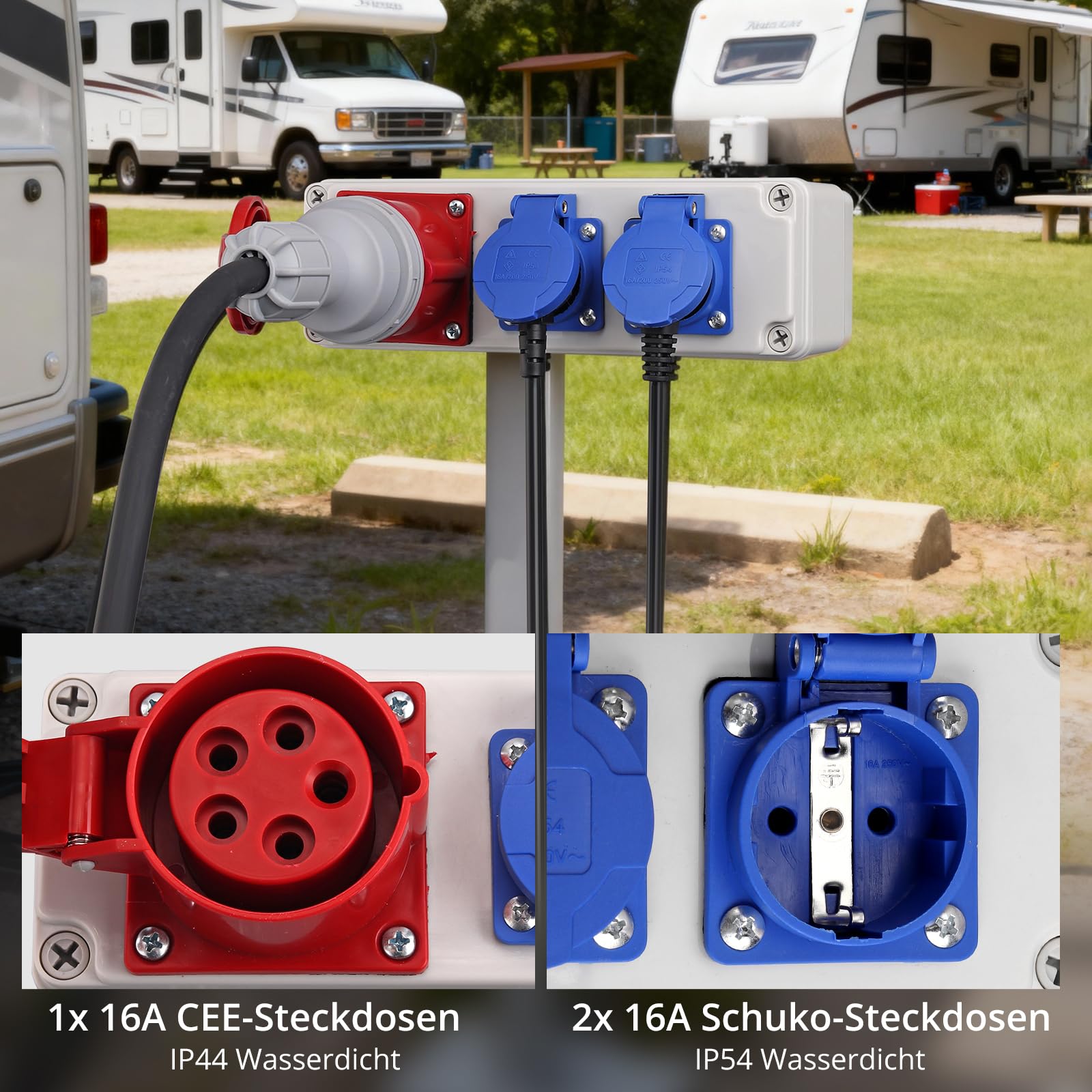 EYPINS Baustromverteiler, Wandverteiler 2x 230V Schuko-, 1x CEE-Steckdose 16A Stromverteiler IP66/IP54 Wasserdicht, Kleinstromverteiler für Innen und Außen Werkstätten Fabriken Festzelte Wohnmobil