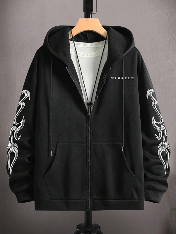 SHENHE Men's Zip Up Graphic Hoodie Long Sleeve Drawstring Sweatshirt image 3