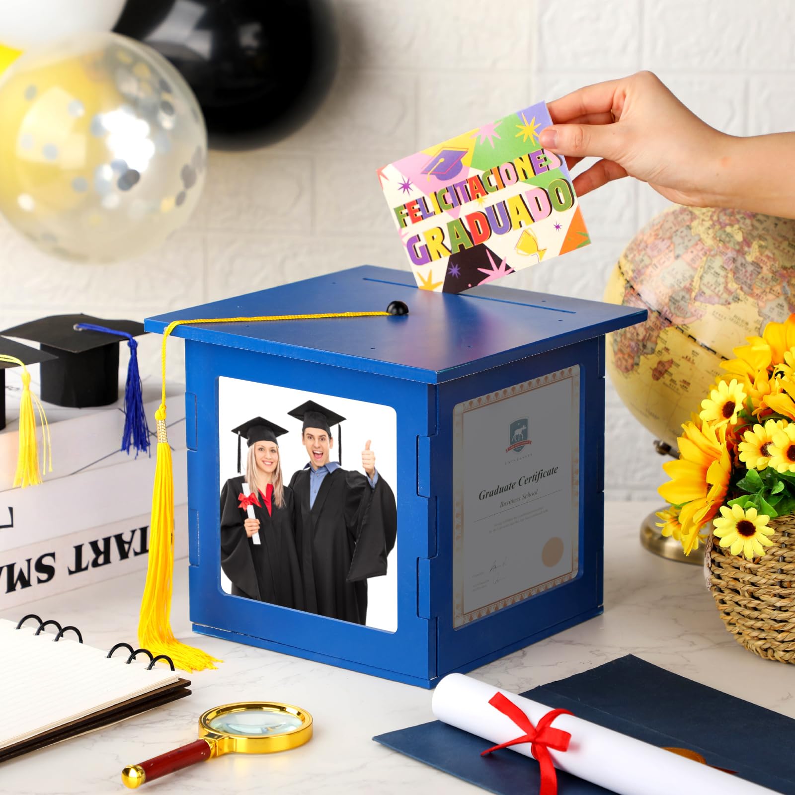 grad gift card box Amazon.com: Menkxi 2026 Wooden Graduation Card Box Holder for Party with  Picture Frame Graduation Cap Shaped Gift Card Box Decorations with Tassel  for Grad College Party Favors(Blue) : Home & Kitchen