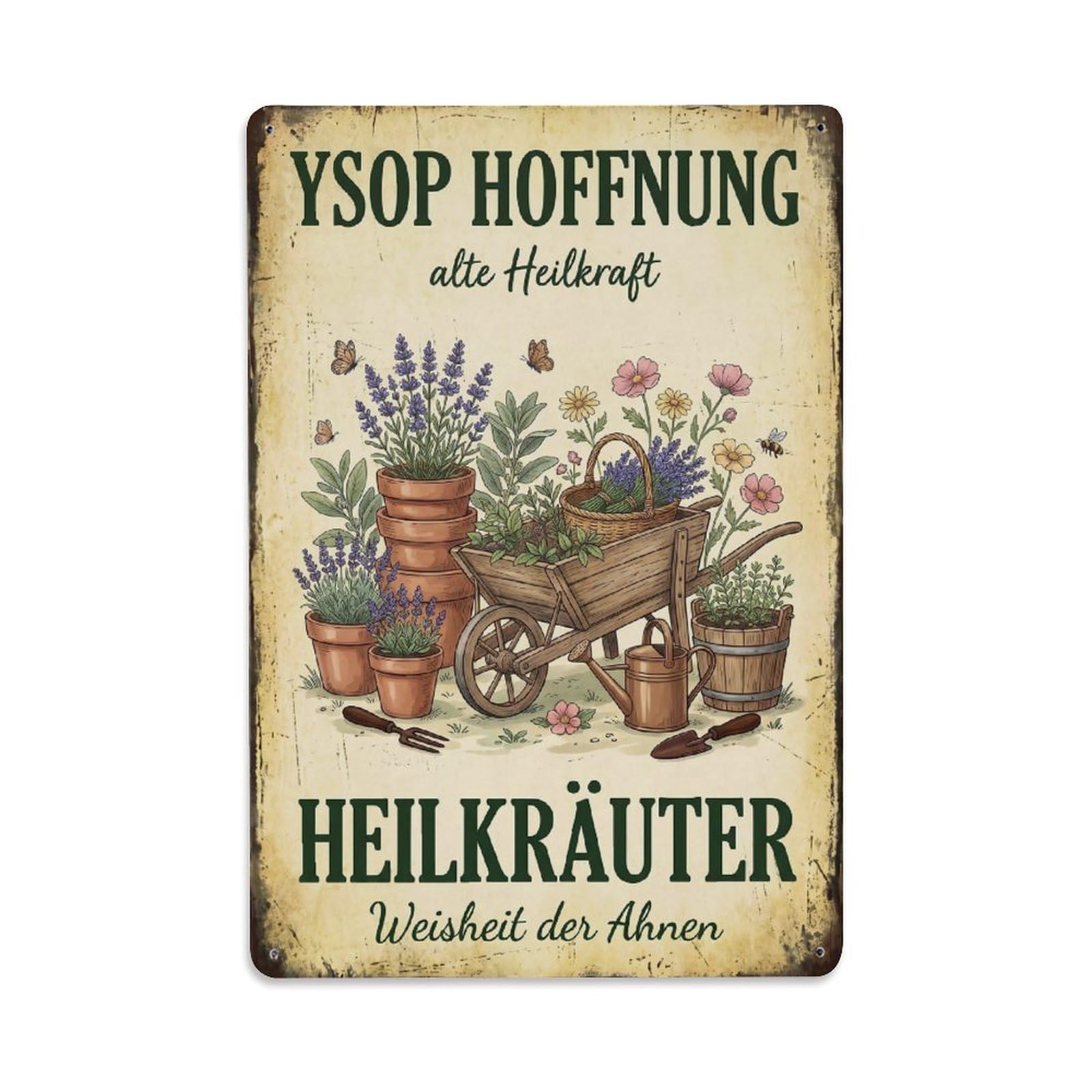 Vintage Funny Garden Hyssop Hope Rustic Gate Whimsical Metal Tin Sign Plaque Wall Decor for Cafe, Club Bar, Office, Garden Metal Poster 8x12Inch