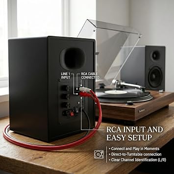 80W Peak Bookshelf Speakers, 4 Active Desktop Computer Speakers with Bluetooth 5.3, RCA/AUX Input, Powered Studio Monitors with Bass & Treble Adjustment for PC, TV, Record Player, Black