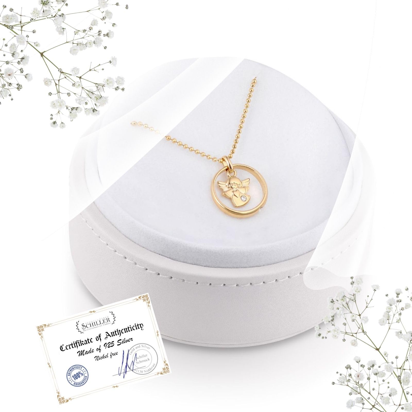 fish Collana Per Bambini Con Ciondolo Angelo In Argento Placcato Oro