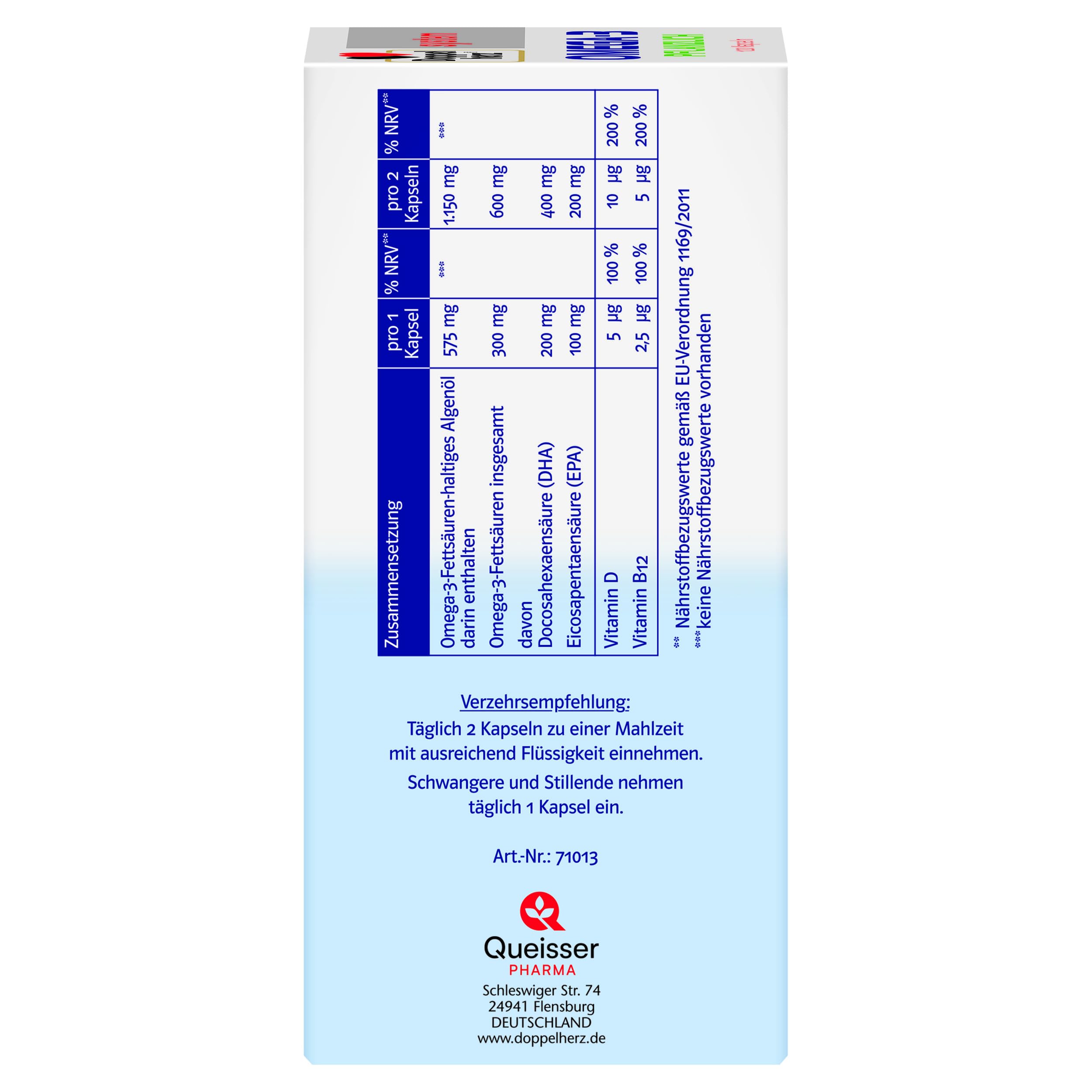 Doppelherz system OMEGA-3 PFLANZLICH – Algenöl – Vitamin D als Beitrag für die normale Funktion des Immunsystems – 2 x 120 Kapseln