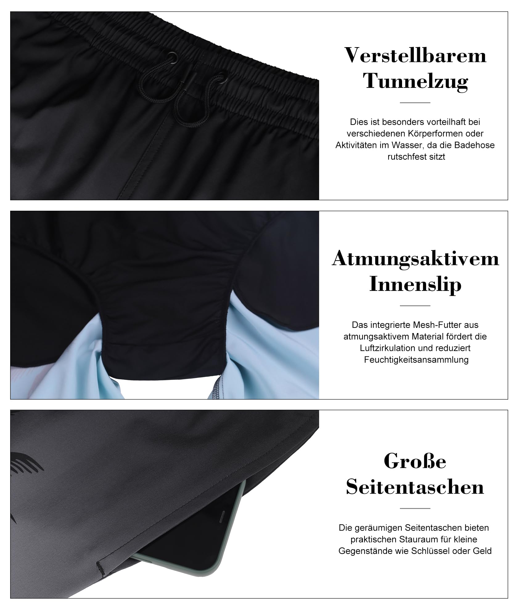 Badehose Herren Lang Badeshorts Männer mit Innenhose Schwimmhosen Knielang Strandshorts Jungen Bademode für Herren Surfen Schnelltrocknend S-3XL