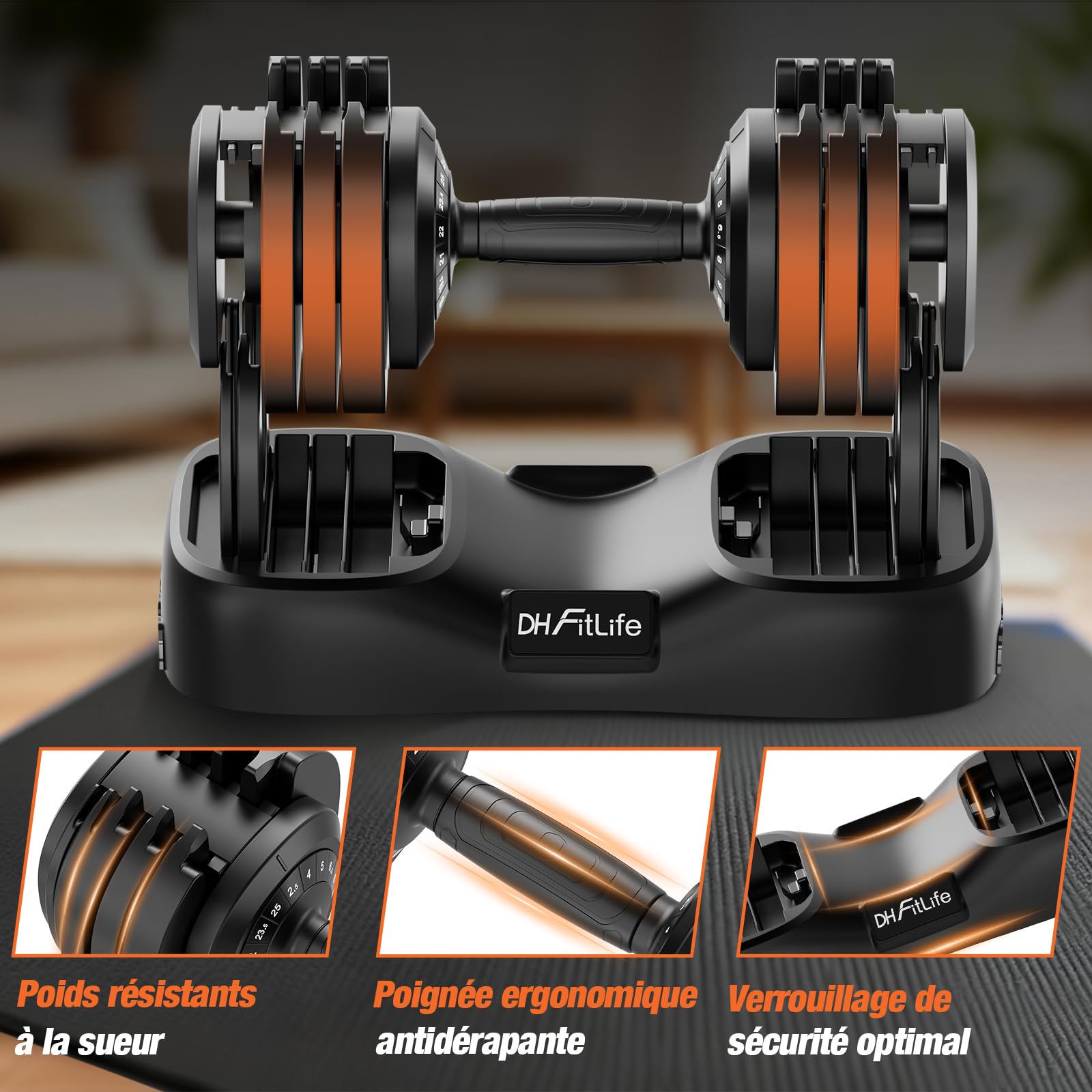 DH FitLife 2026 – Nouveau set d’haltères réglables 2,5 à 25 kg, 18 niveaux, avec disques, pour hommes et femmes