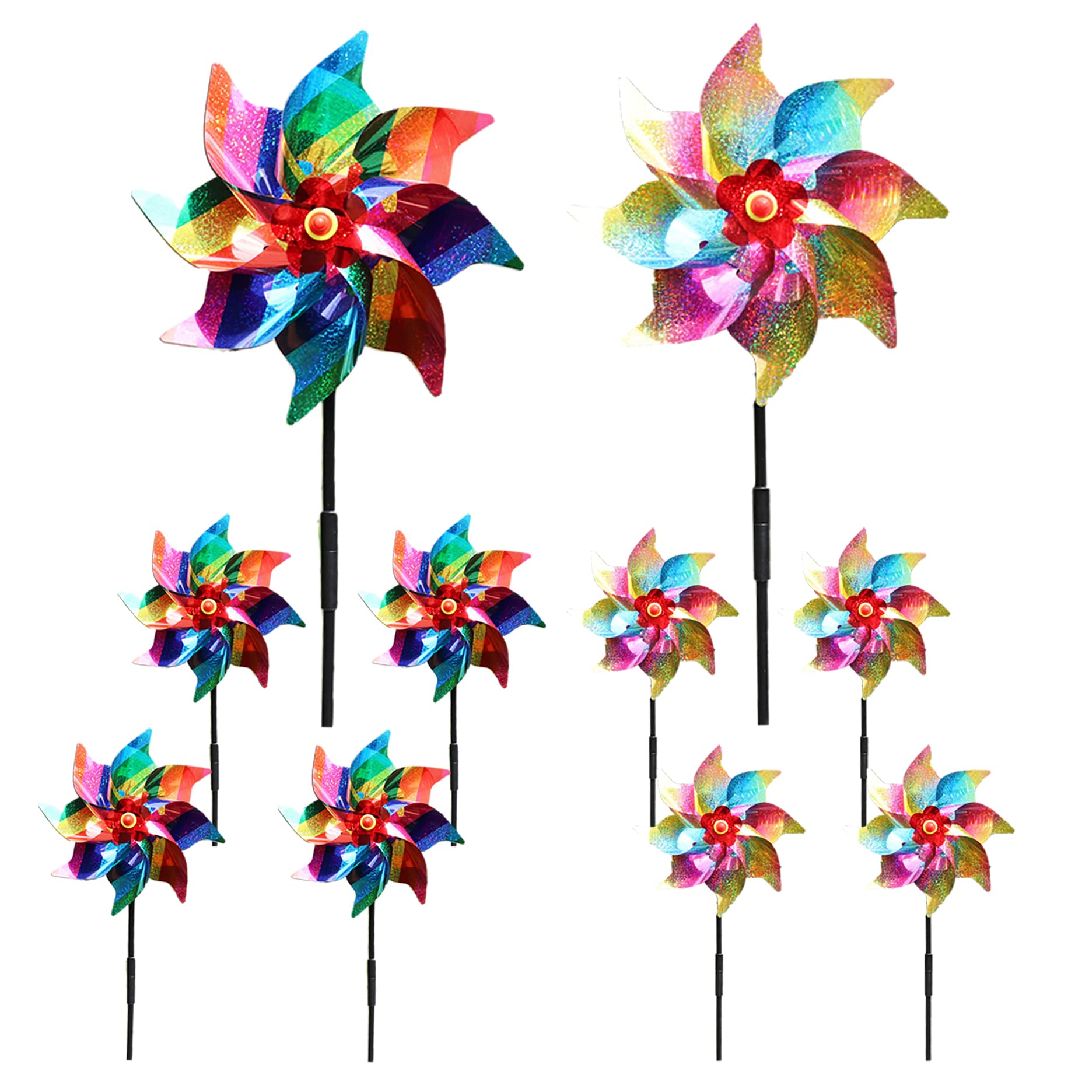 10Pcs Reflective Bird Repellent Windmill, multicolor Reflective Birds Deterrent, Repellent Windmills Scare Birds to Keep Birds Away From Your House,Window,Garden,Farm (10)
