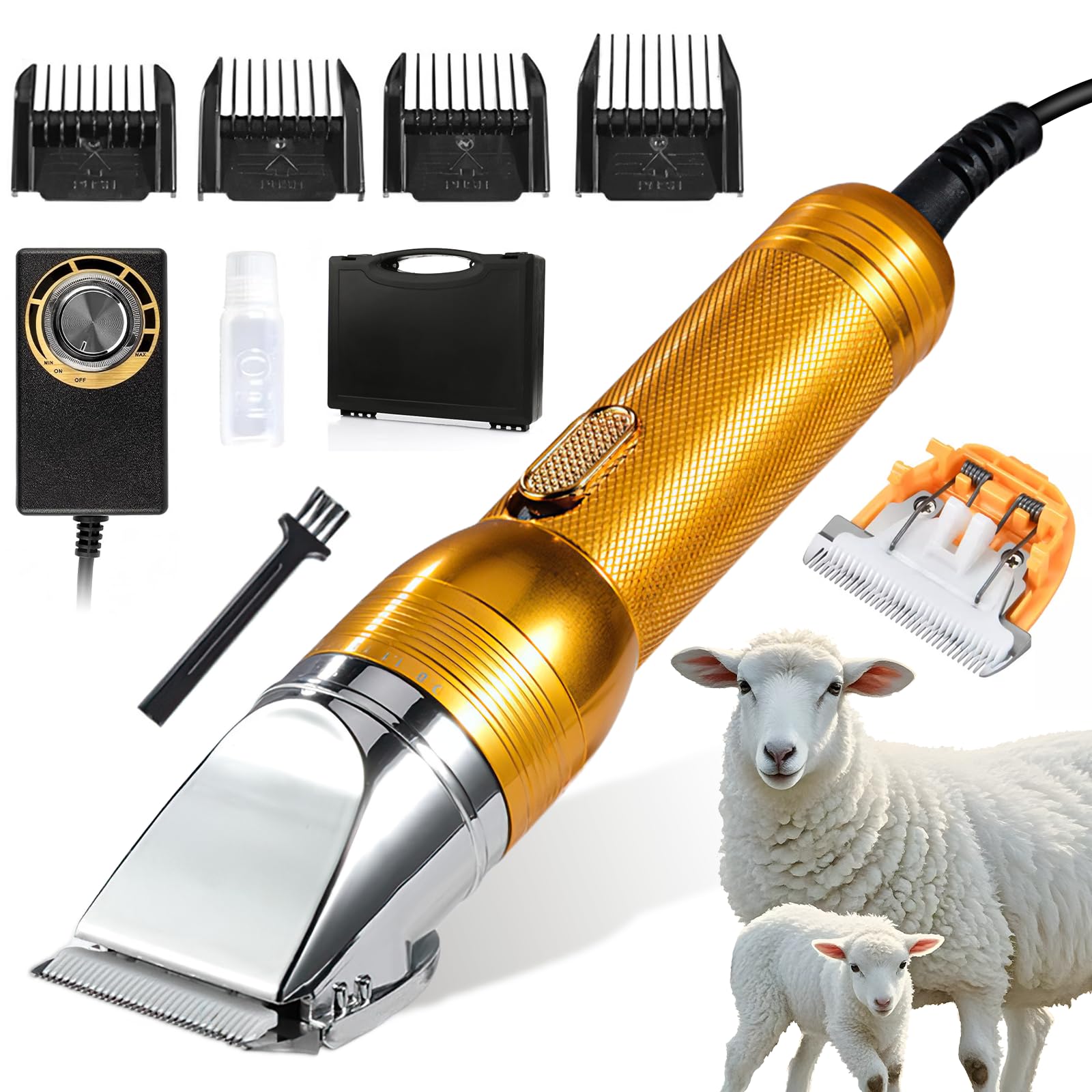 Orifesio Professional Dog Grooming Clippers, Powerful 380W Pet Clippers for Thick Hair, Corded Dog Shaver Grooming Set with 2 Blade & 4 Combs, Speed-Adjustable Pet Clipper for Sheep Horses Cats Dogs