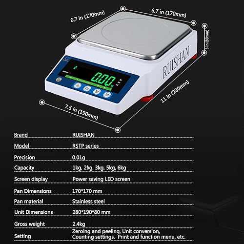 Miniatura 4 de Balanza analítica de precisión de laboratorio, 2000 x 0.00 oz, 4,4 x 0,00002 libras, báscula de pesaje electrónica, escala de 0.04 oz para química