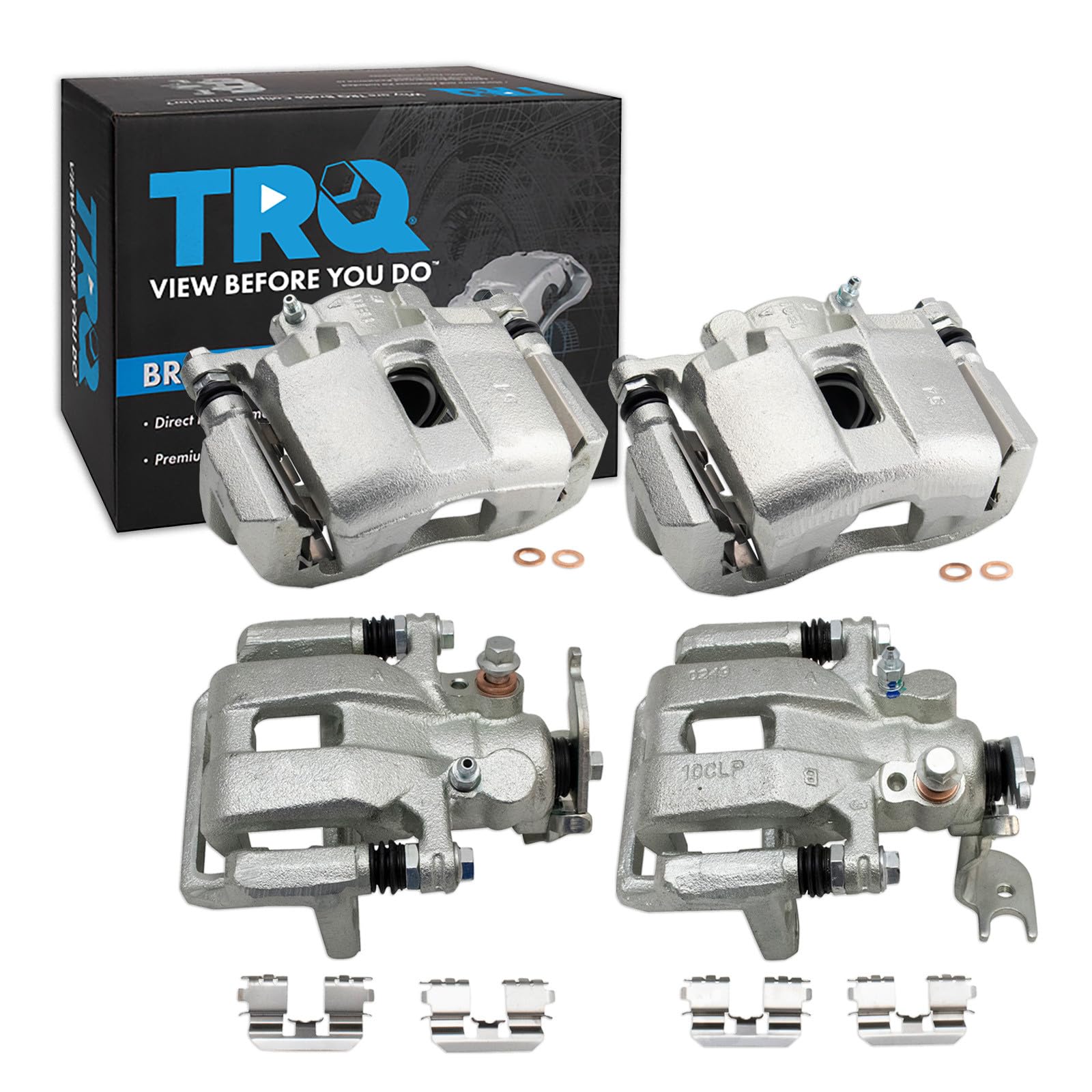 TRQ Front and Rear Brake Caliper Set Caliper Brackets Hardware Compatible with 08-12 Honda Accord EX EX-L 09-14 Acura TSX