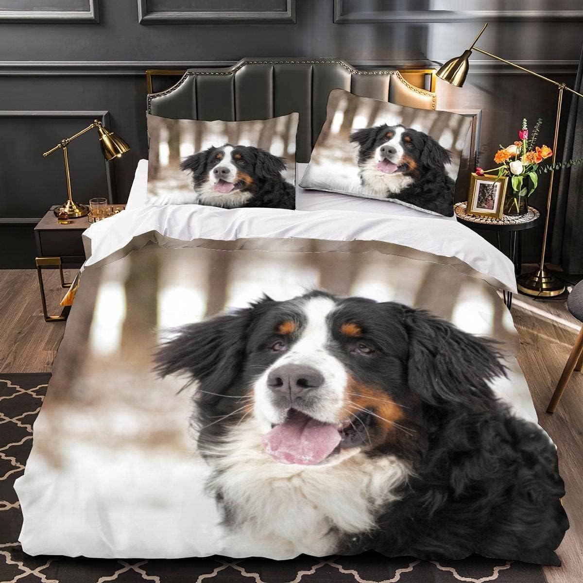 Border Collie Super King zestaw pościeli 260 x 220 cm, szara mikrofibra, hipoalergiczna poszewka na kołdrę z zamkiem błyskawicznym i 2 poszewkami na poduszki dla nastolatków i dorosłych, h-1774