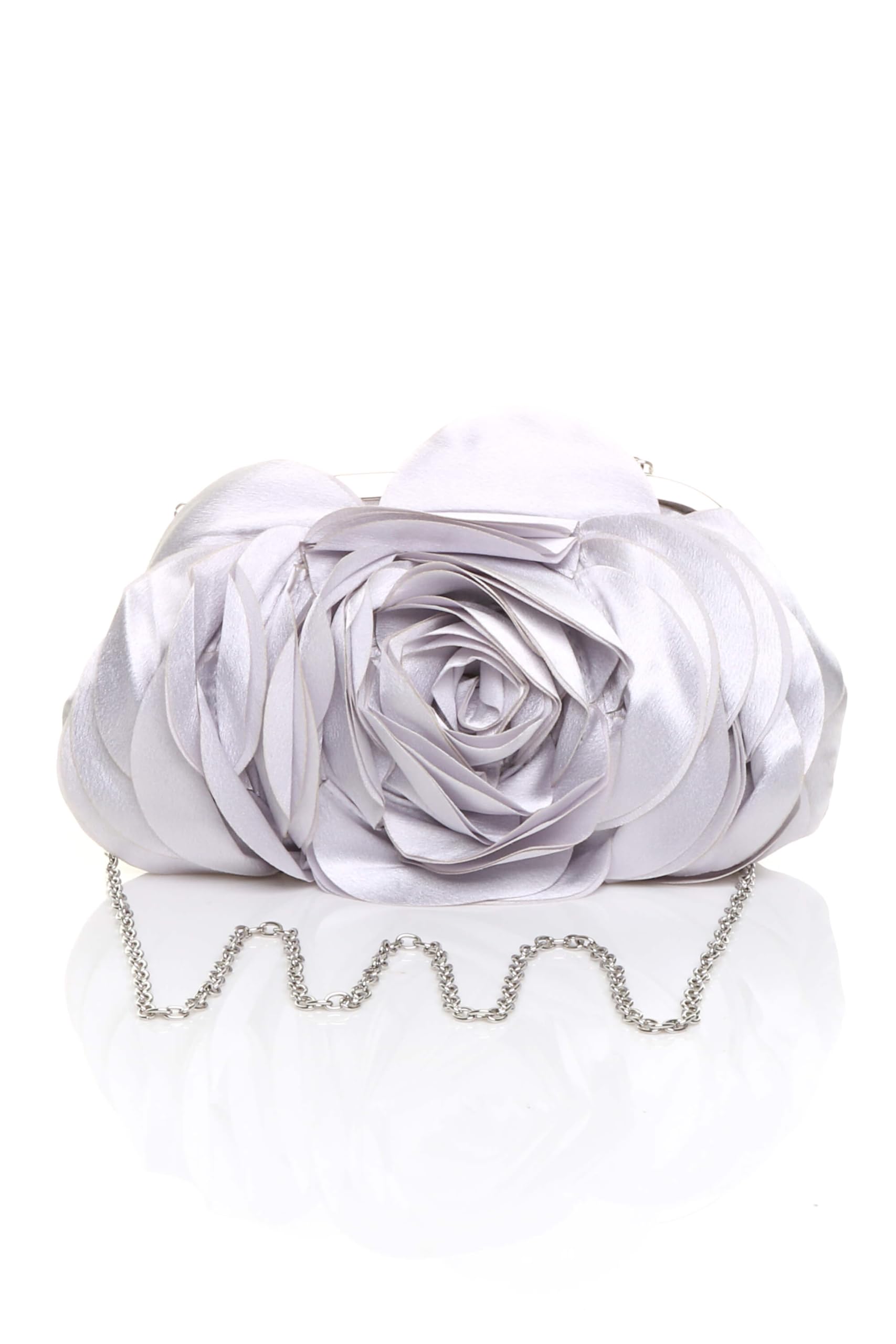 Ajvani Women's Silver Evening Shoulder Satin Wedding Prom Party Clutch Bag In