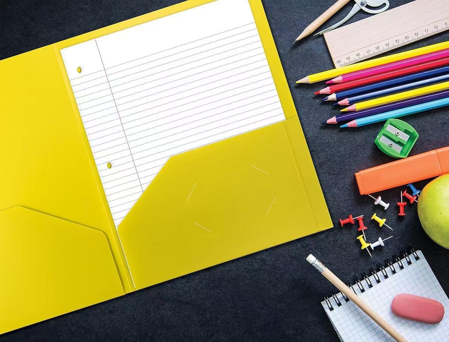 60pc Kunststoff-Ordner mit Taschen mit Taschen 3 Loch gestanzt, stabile 2 Fächer, farbig, strapazierfähig, Kunststoff-Aktenordner mit Taschen,passend für 8,5 x 11 Briefgröße,für Zuhause,Schule Büro
