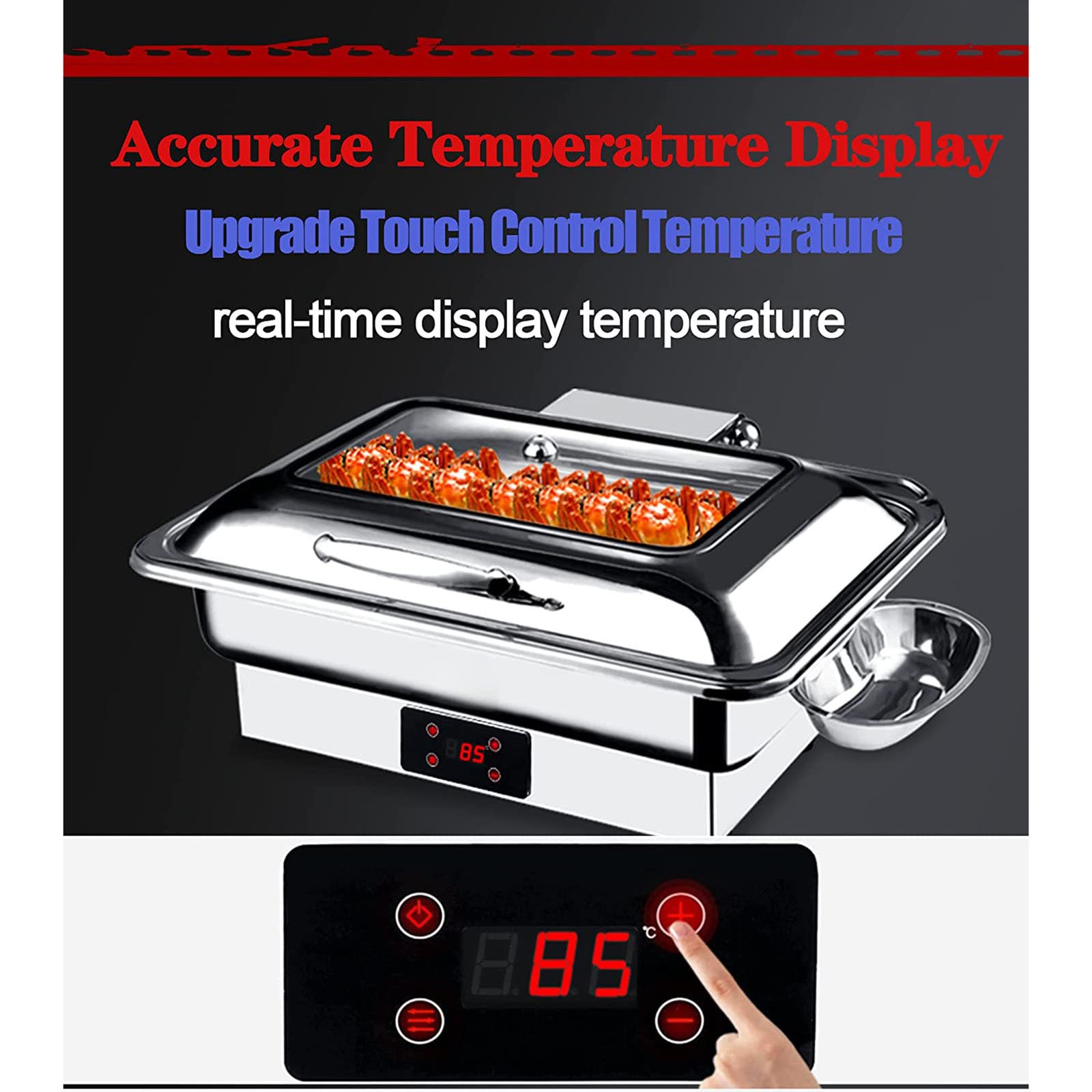 Chafing Dish per Buffet And Ristorante Dell'hotel, 9L Chafing Dish da Tavolo Contenitore Termico Scalda Cibo con Clip per Pasti e Schermo Digitale - Mantenere Il Cibo in Caldo,B