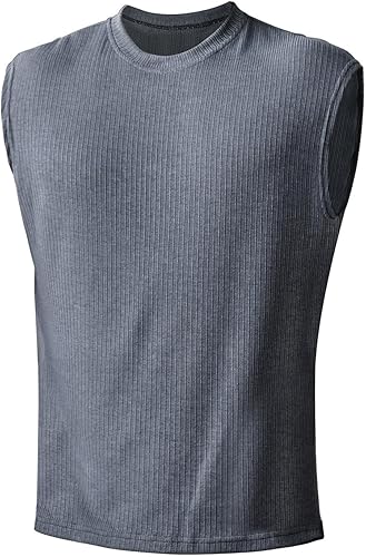 Miniatura 8 de Chalecos de yoga para hombre, chaleco sin mangas para hombre, cuello barco, acanalado, ganchillo, camisola sin mangas, chaleco de otoño y verano 2024