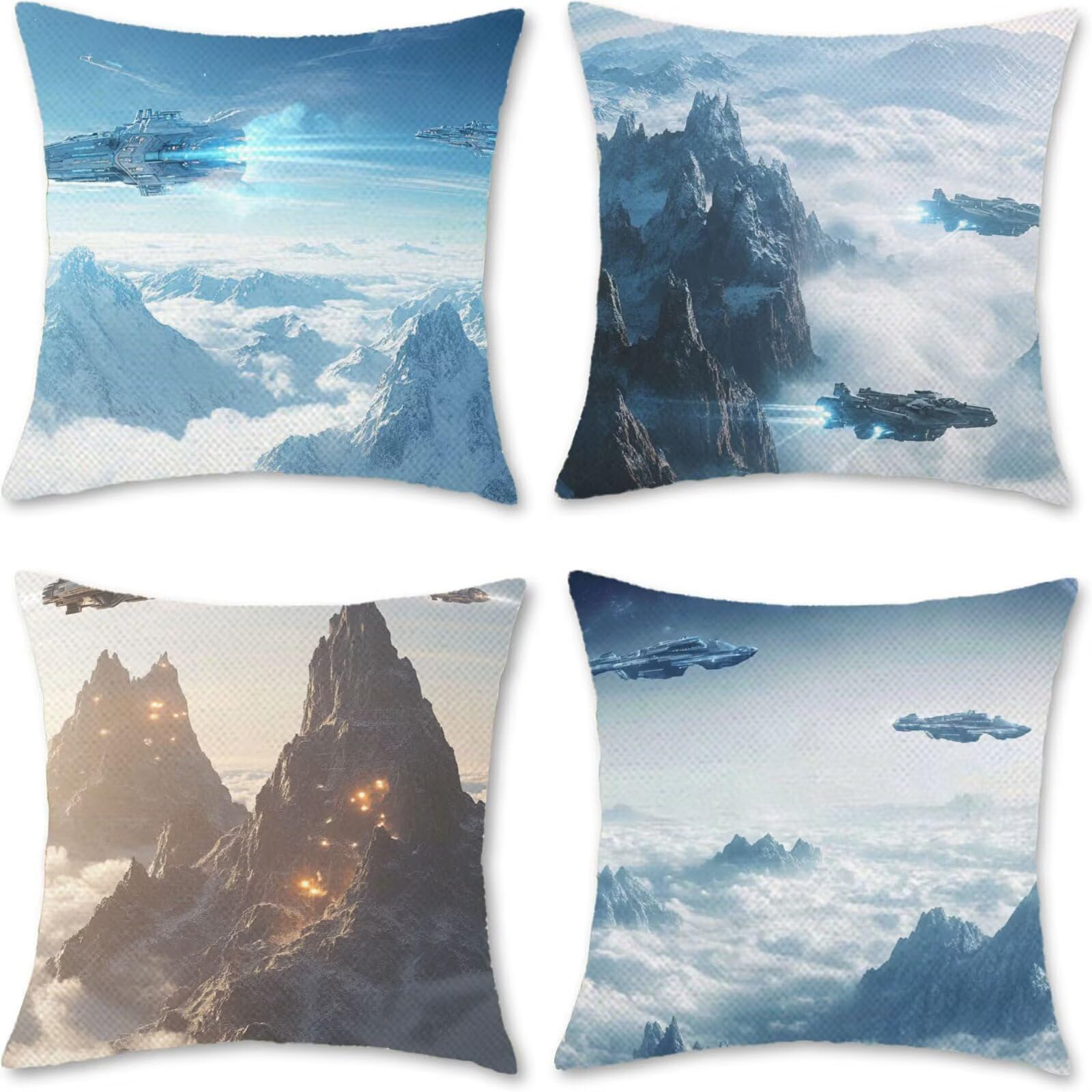 Cojines Para Exterior 60x60cm Juego de 4 Choque, Nube Cojines Decorativos Fundas Cojin Lavables Poliéster Lino Textil Cojin Exterior Impermeable, Para La Decoración Sofás Jardín Silla Dormitorio O-4