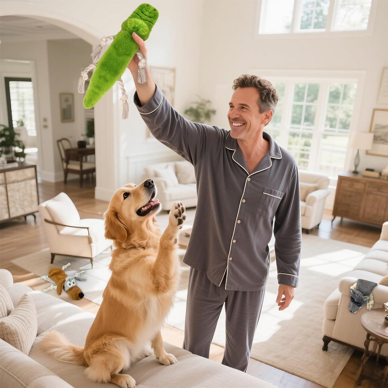 Quietschendes Hundespielzeug ohne Füllung, 3 Stück, Seilspielzeug zum Zahnen, knisterndes Plüschspielzeug, um sie beschäftigt zu halten, langlebiges interatives Hundespielzeug für kleine