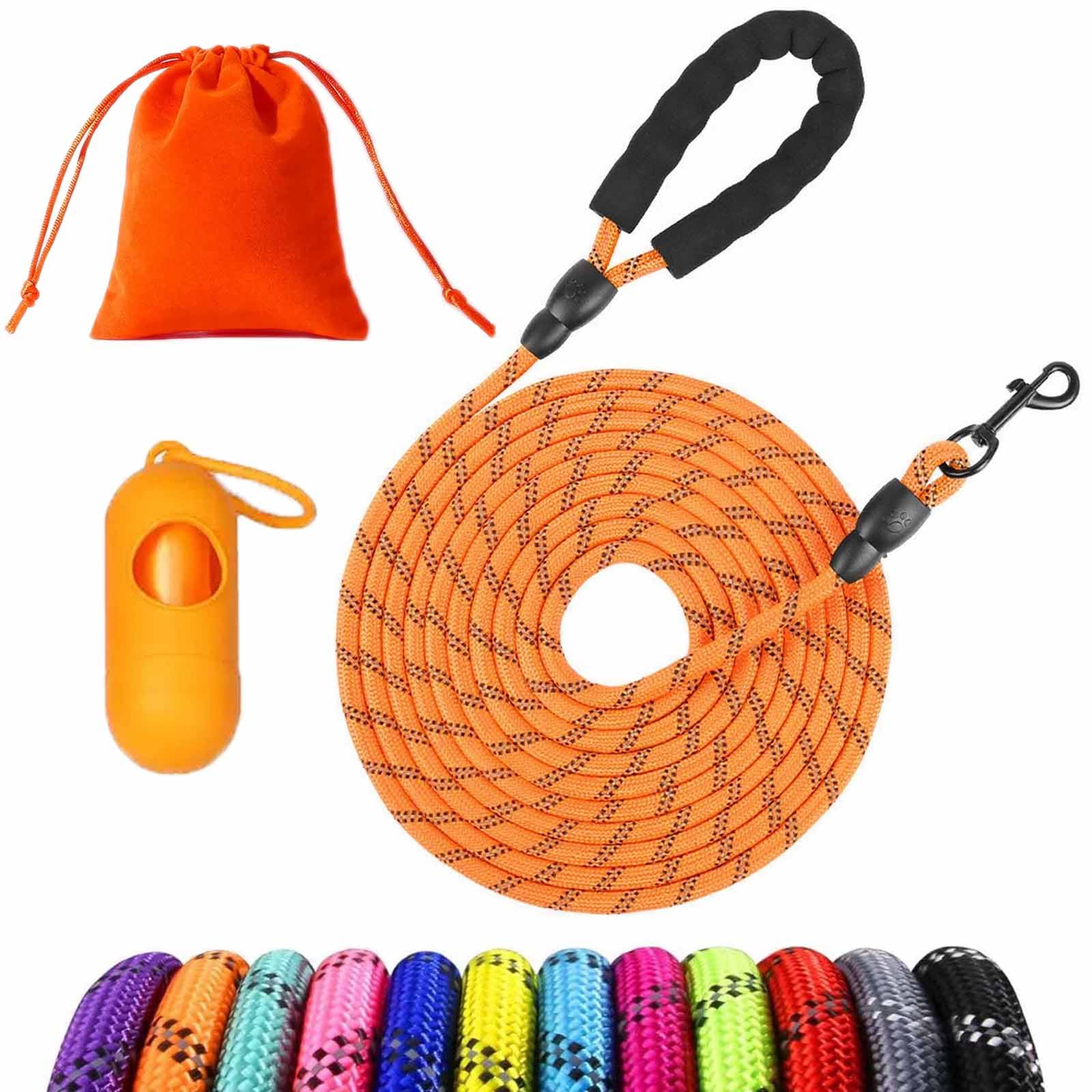 1.5M 3M 5M 10M 15M 20M 25M 30M Waterproof Long Line Dog Lead for Medium Dogs, Pooch Training Lead for Walking, Hunting and Swimming, Dual-Purposes (Orange, 15M)