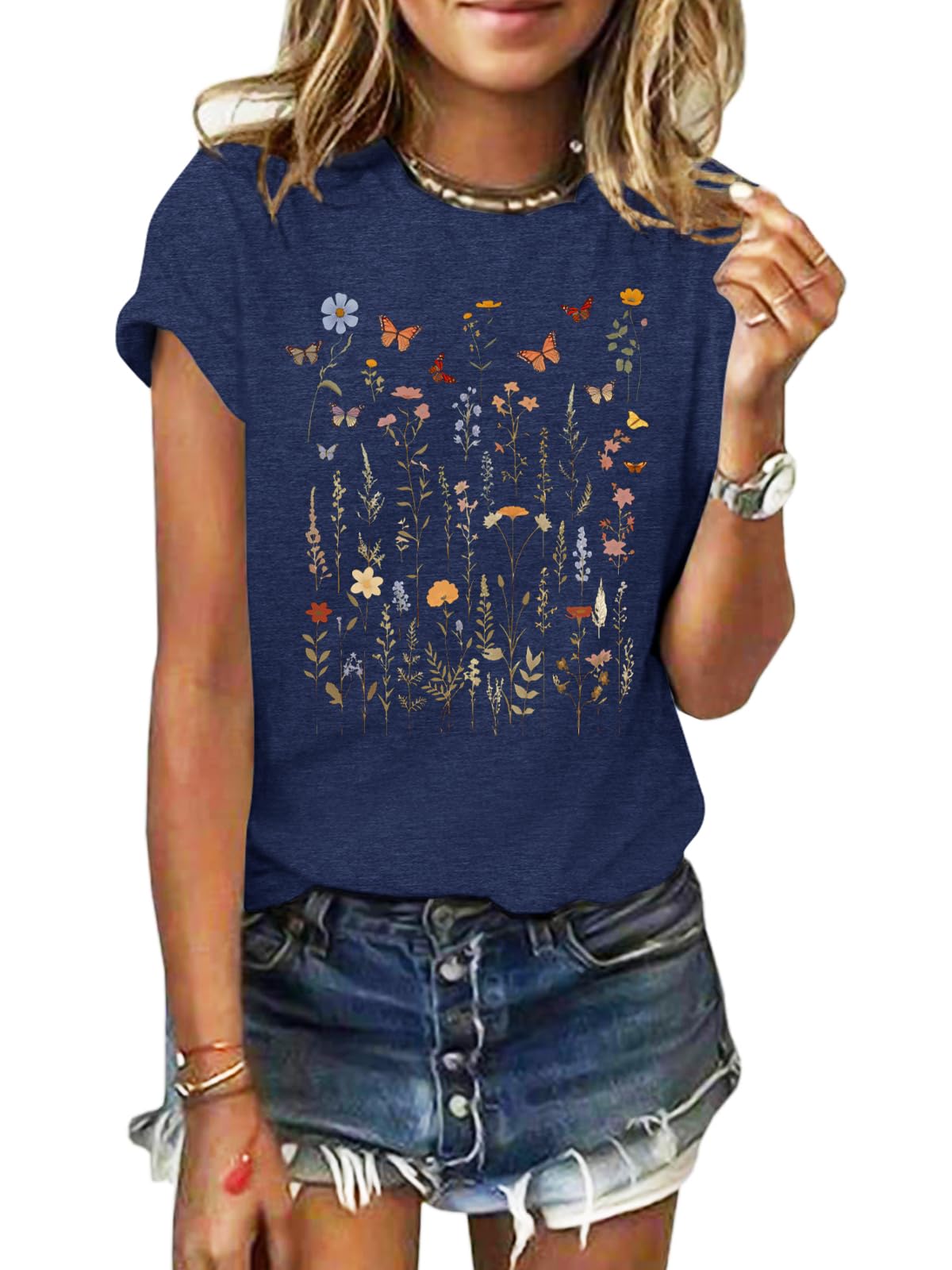 GEMLON Graphic T-Shirts for Women Loose Print Short Sleeve Tops Summer Casual Tees Shirt