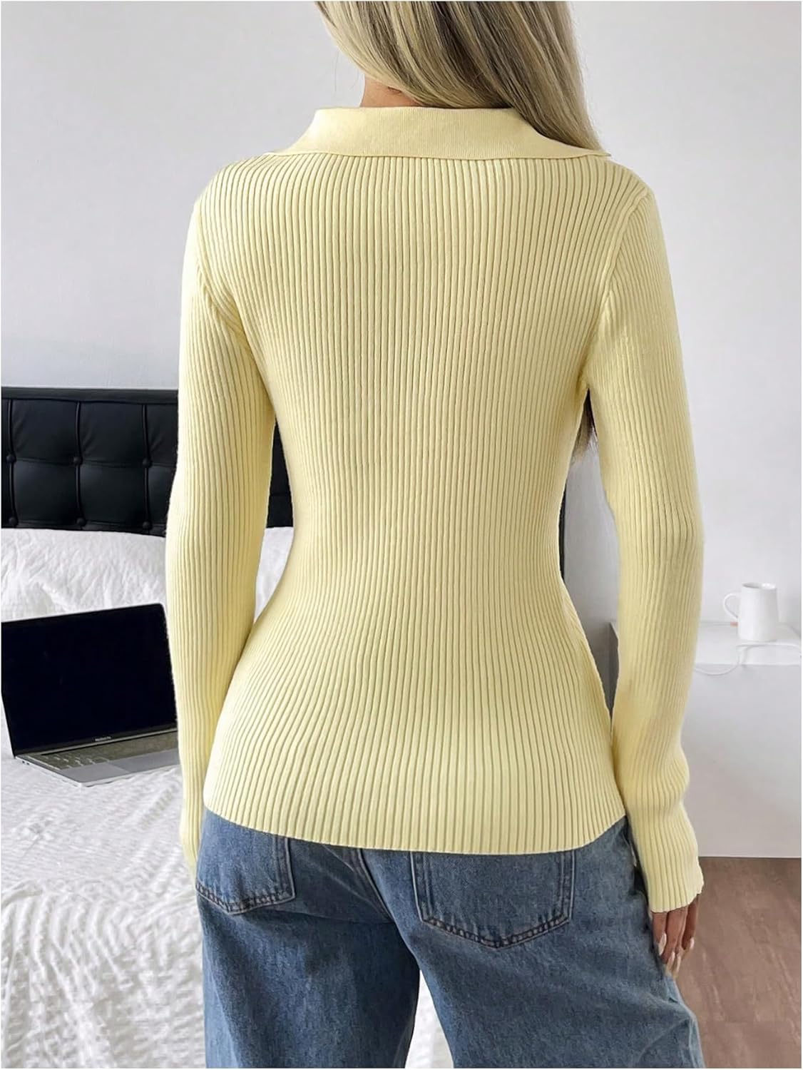 GORGLITTER Women's Long Sleeve Button Up Knit Sweater Dressy Casual Lightweight V Neck Collared Fall Cardigan Sweaters - Image 2