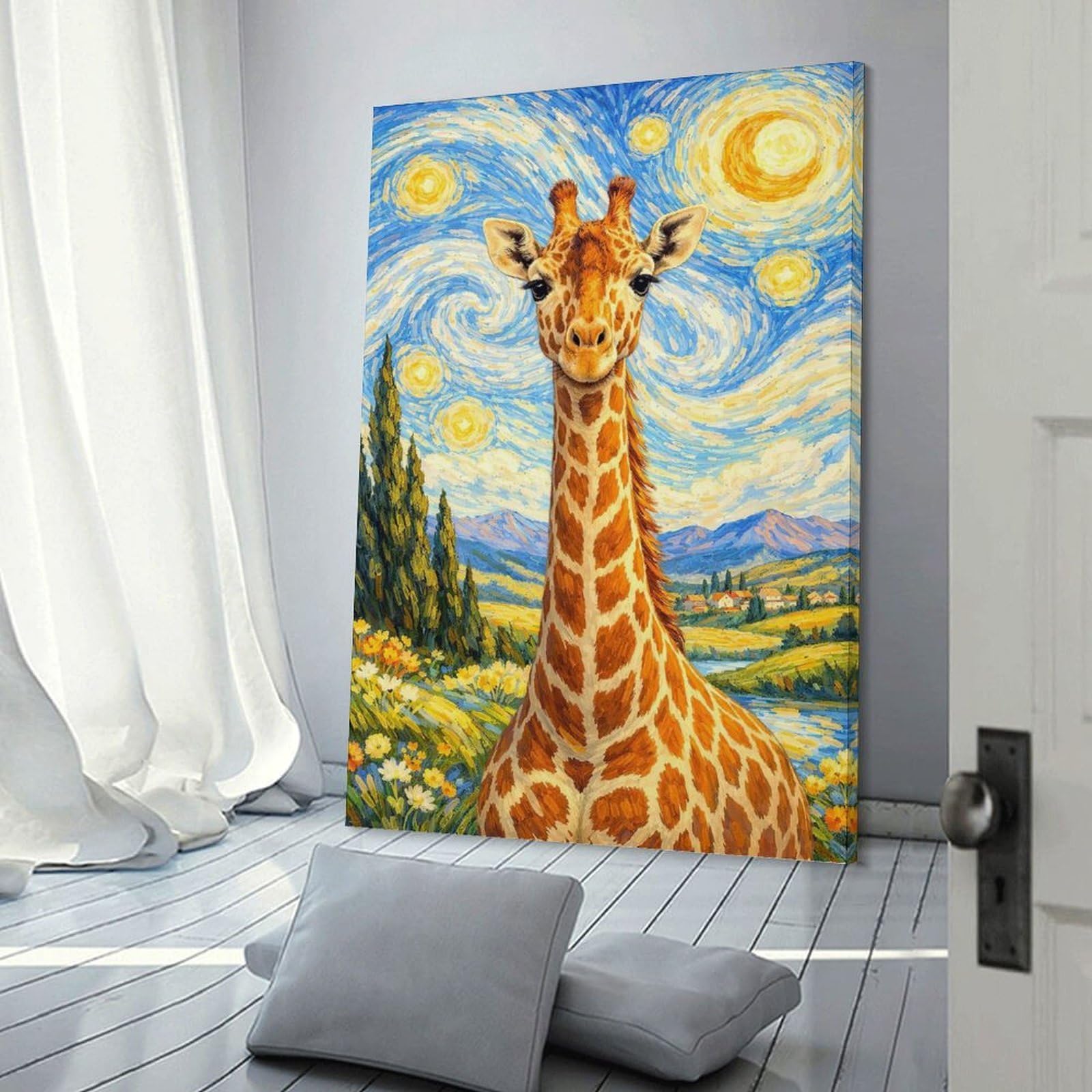 Junmoney Giraffe in Starry Night Room Decor Wall Art, 20x30inch(50x75cm), for Bedroom Walls, Guest Spaces Or Lounges, Stylish Decor for A Restful Room Update