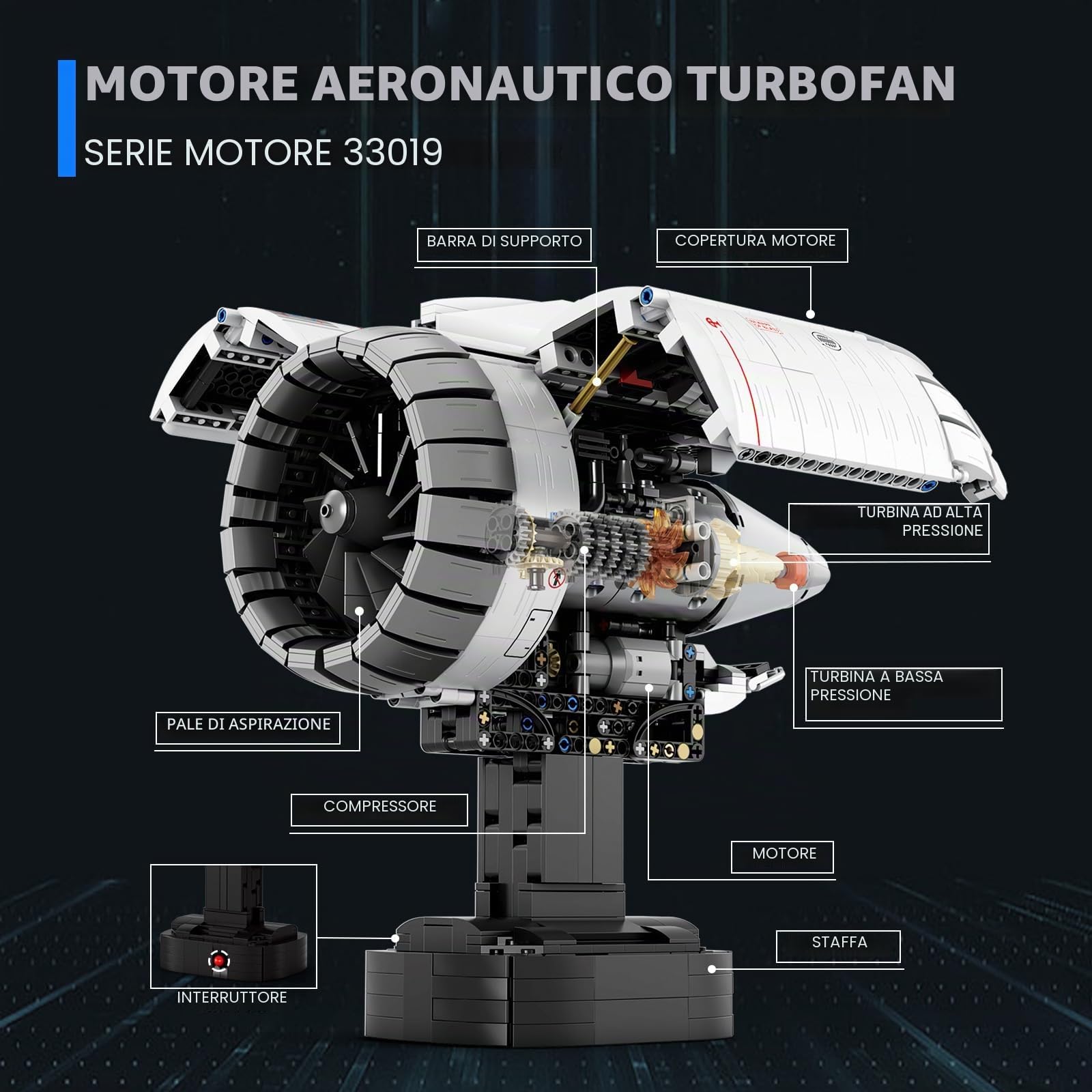 Reobrix Set di costruzione del motore di Turbofan dell'aeromobile, Kit di modello del motore che funziona, Blocchi di costruzione di ingegneria meccanica con il motore, 1813 pc STEM Kit di costruzione