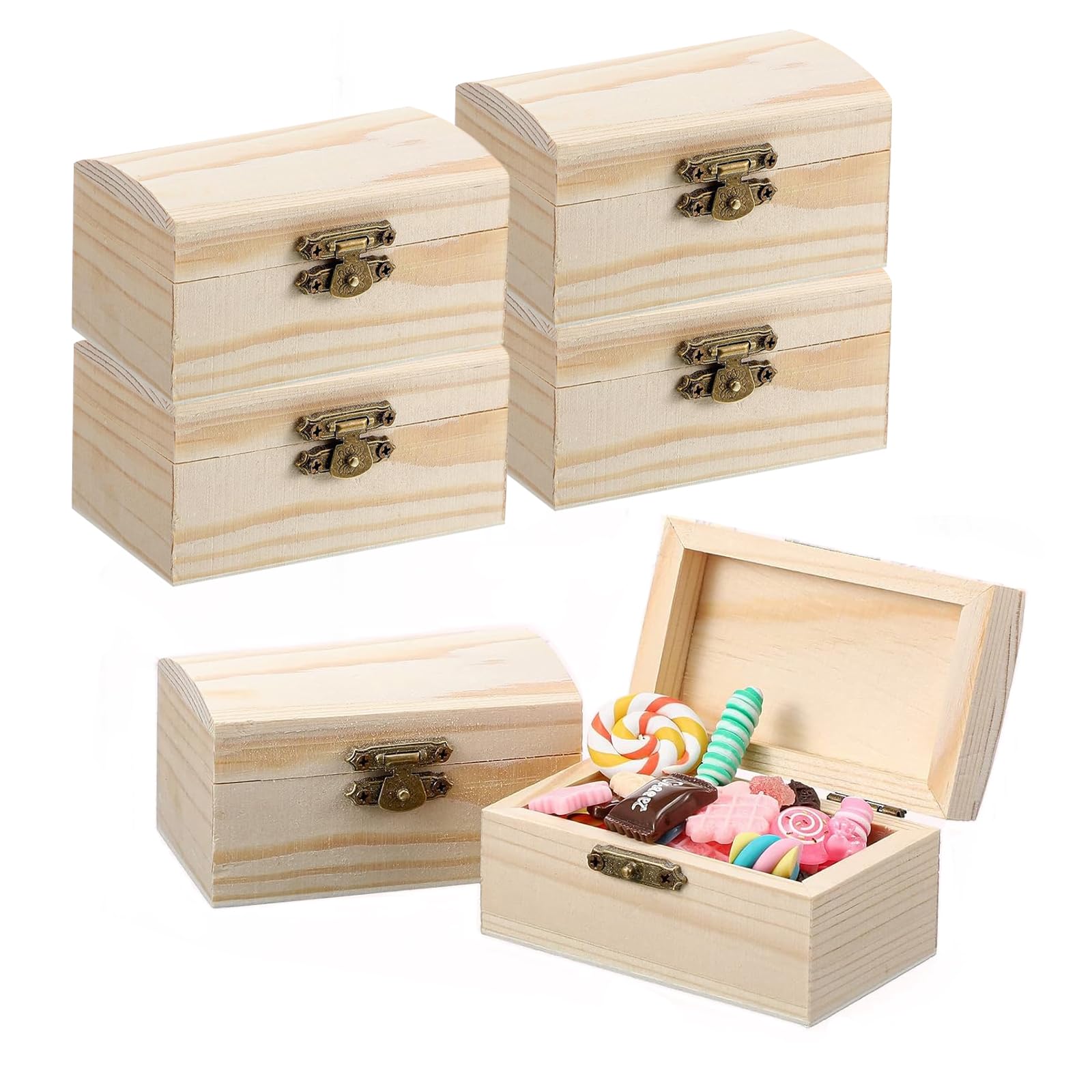 Scrigno Del Tesoro In Legno Grezzo – Set Da 10 Forzieri Piccoli 9x5x5 Cm – Con Adesivi E Pennelli – Fai Da Te E Decorazione