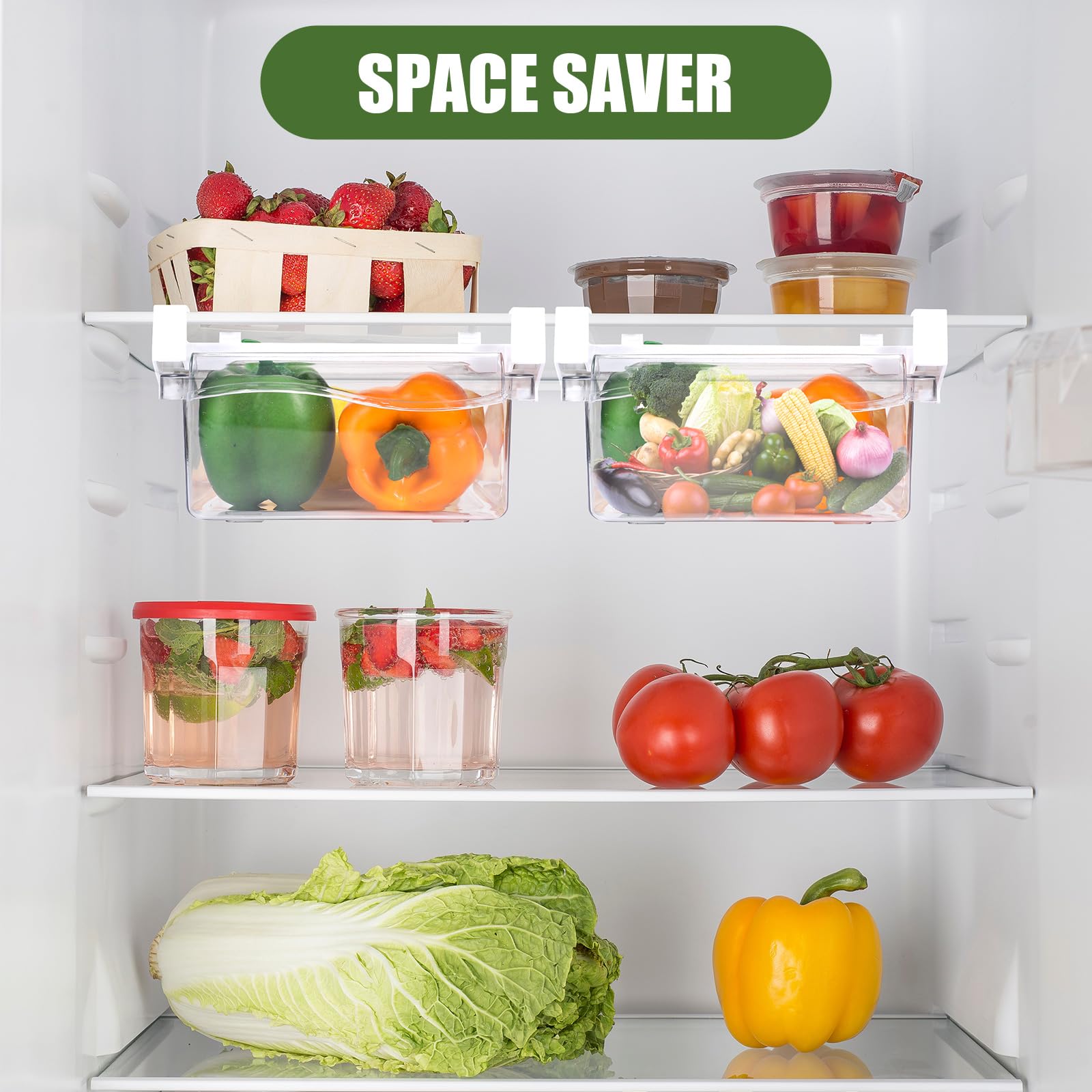 Maxcheck 4 Pcs Fridge Drawer Organizer Pull out Refrigerator Bins Deli Drawer Organizer for Refrigerator 12" Length Fridge Organizers and Storage, Suitable for Fridge Shelf Under 0.6"