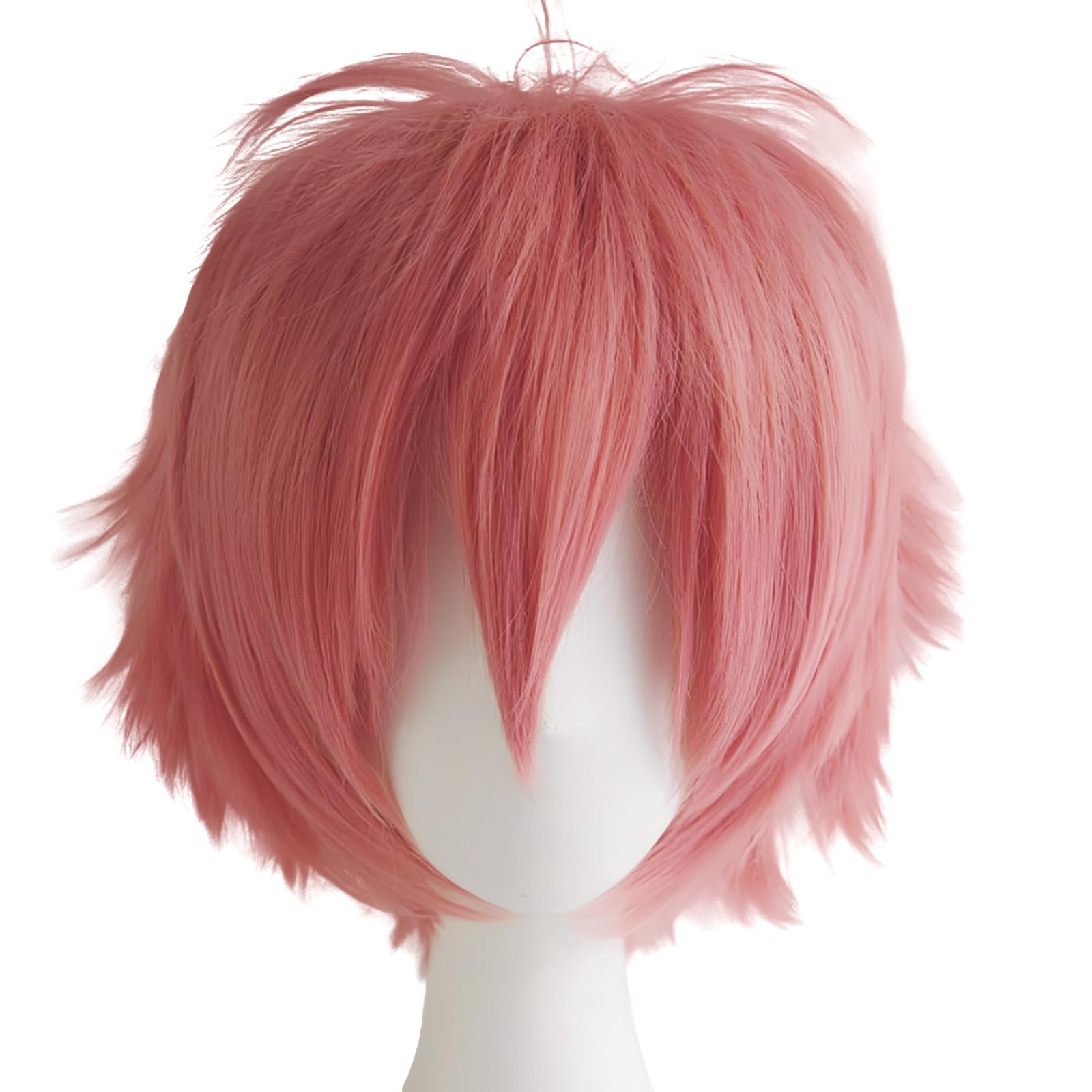 Alacos Short Pink Spiky Layered Anime Cosplay Costumes Wig for Sayori+Cap