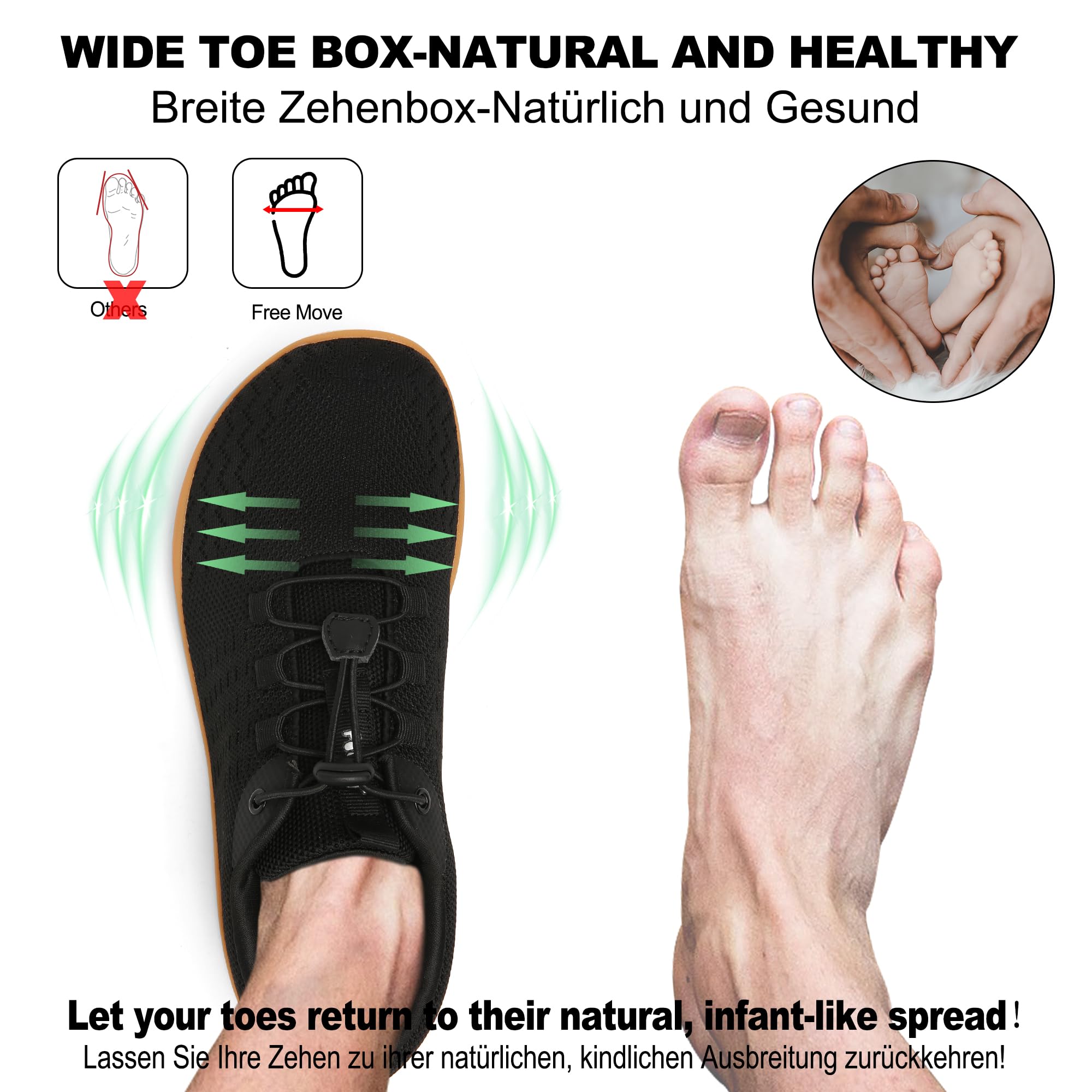 Geweo Scarpe Barefoot Minimaliste Donna Uomo Comode Scarpe Sneakers con Punta Larga Scarpe Trail Running Leggero Scarpe Palestra Camminare con Suola Zero Drop Barefoot Shoes Unisex 37-47EU