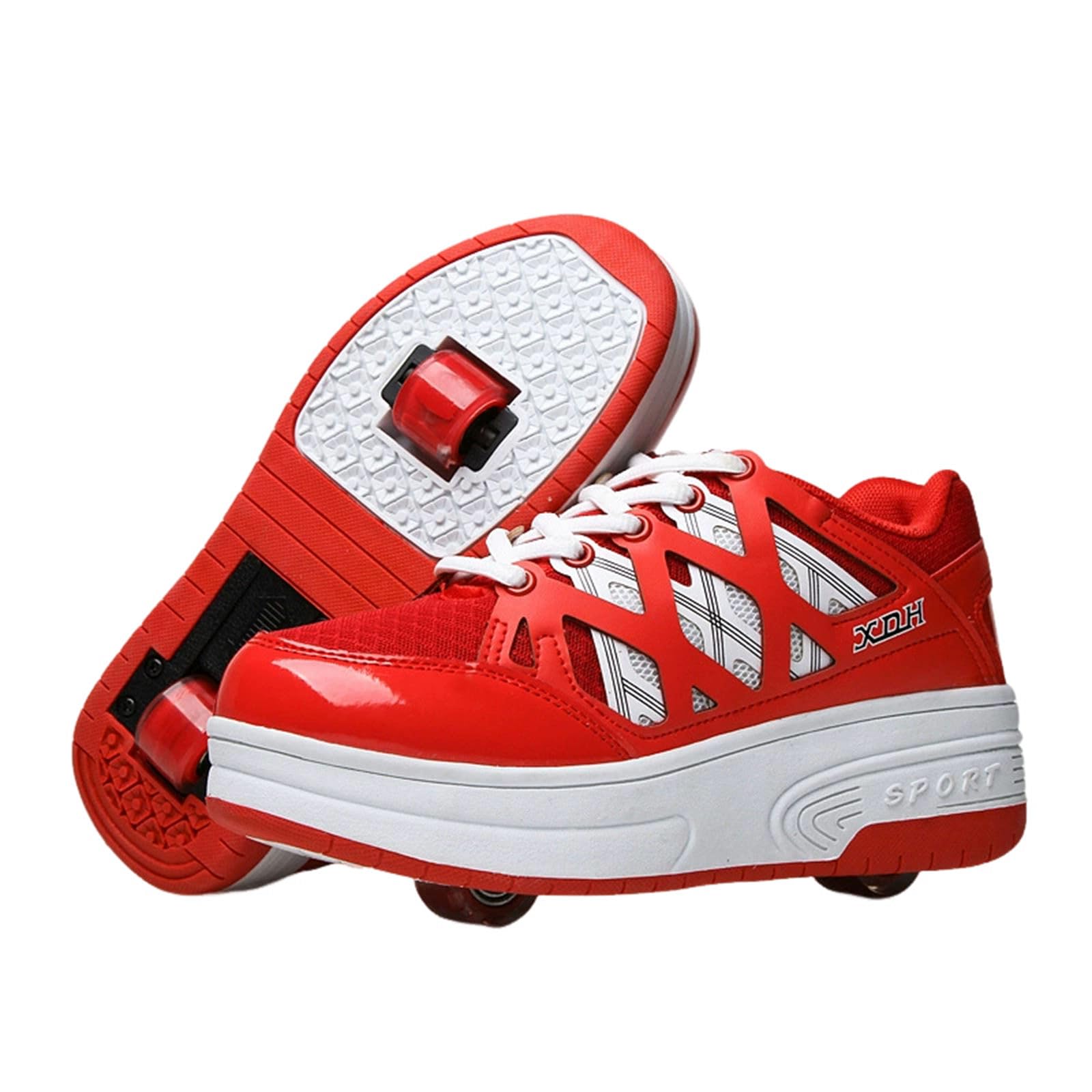 Surwin Schuhe mit Rollen Kinder Mädchen Jungen, Schnür Turnschuhe mit Einziehbaren Hinterrädern, Rollschuhe Schuhe Skateboardschuhe Roller Skate Shoes Rollschuhe Sneaker