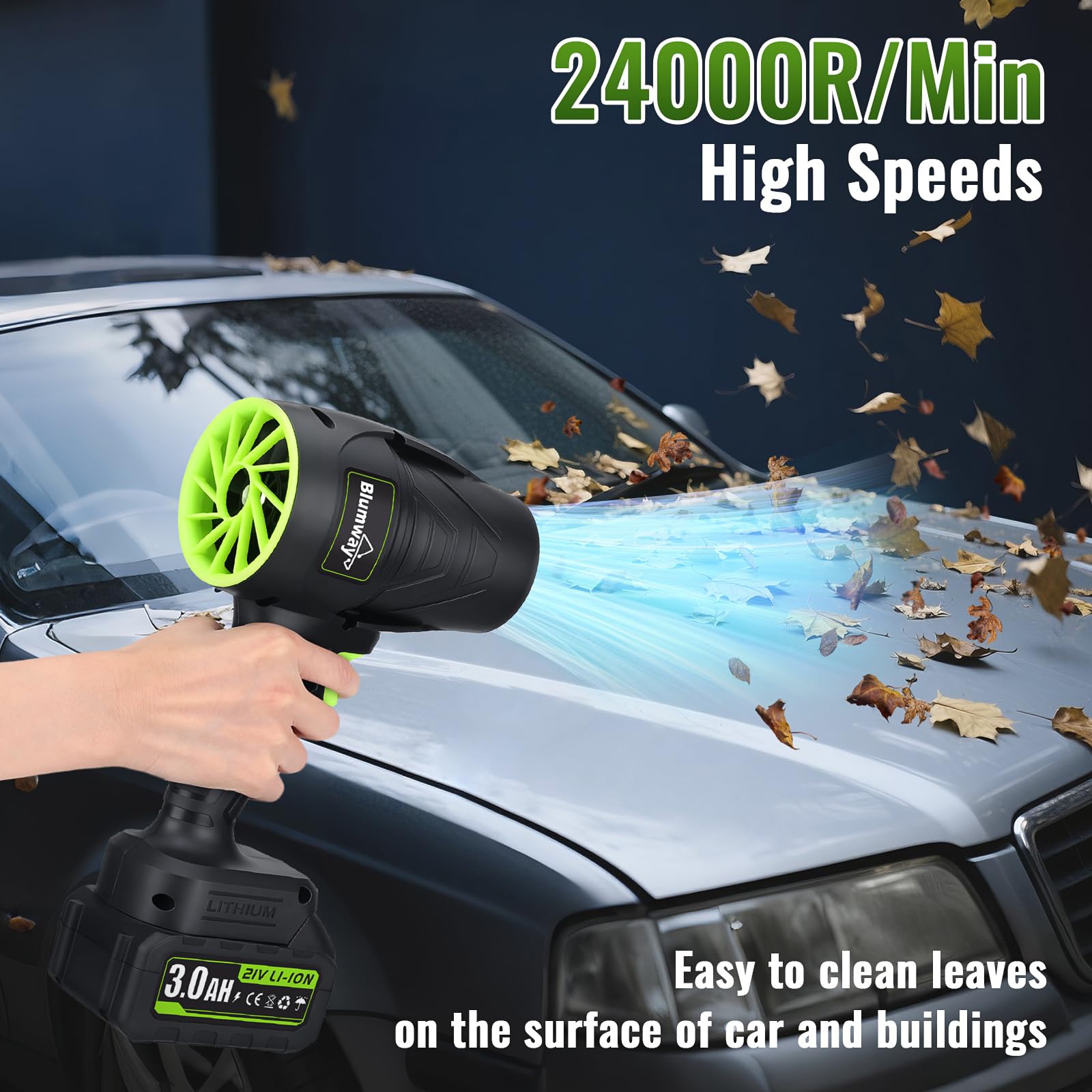 Blumway Soplador de hojas inalámbrico con batería, soplador de hojas para el cuidado del césped, soplador de mano, 21 V, 2 unidades, soplador de hojas eléctrico para patio/cuidado del césped, limpieza