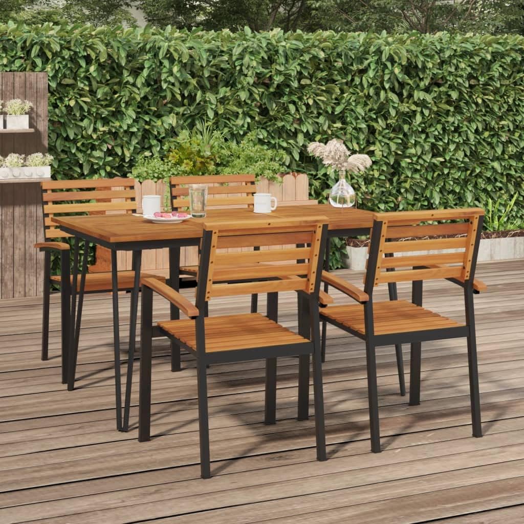 Garden Table Acacia Wood Brown Solid Acacia Wood, Powder-Coated Metal Patio Table Coffee Tables for Pool Deck