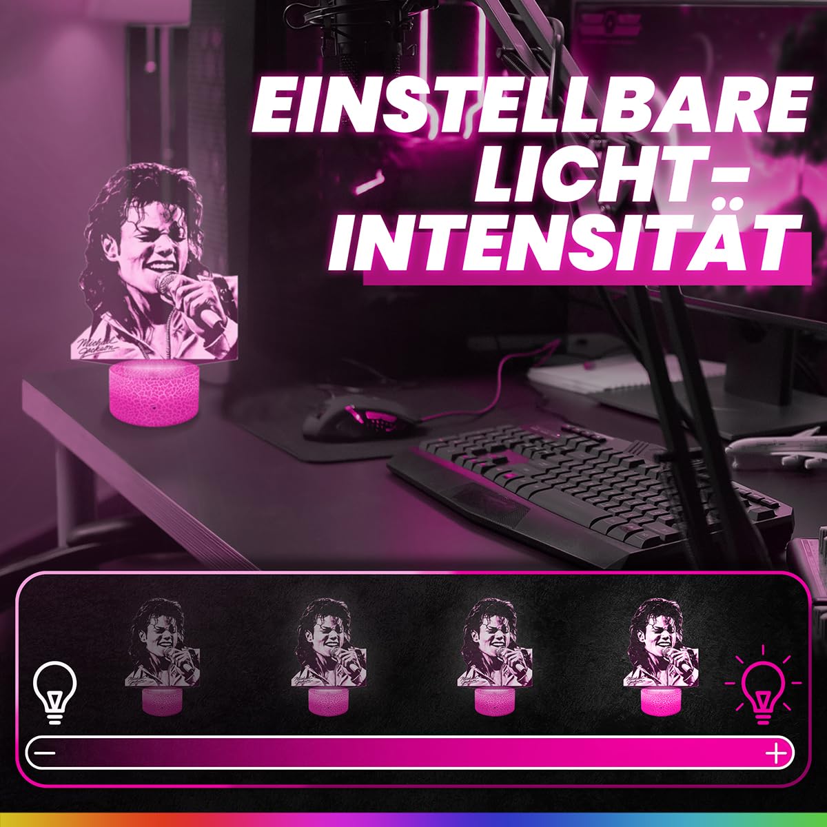 Lampephoto.fr - Michael Jackson 3D Lampe, Touch Nachtlicht, M Jackson merch, Musik Geschenk, 3D Led Illusion Geschenkidee Weihnachten Geburtstag Junge und Mädchen TOP
