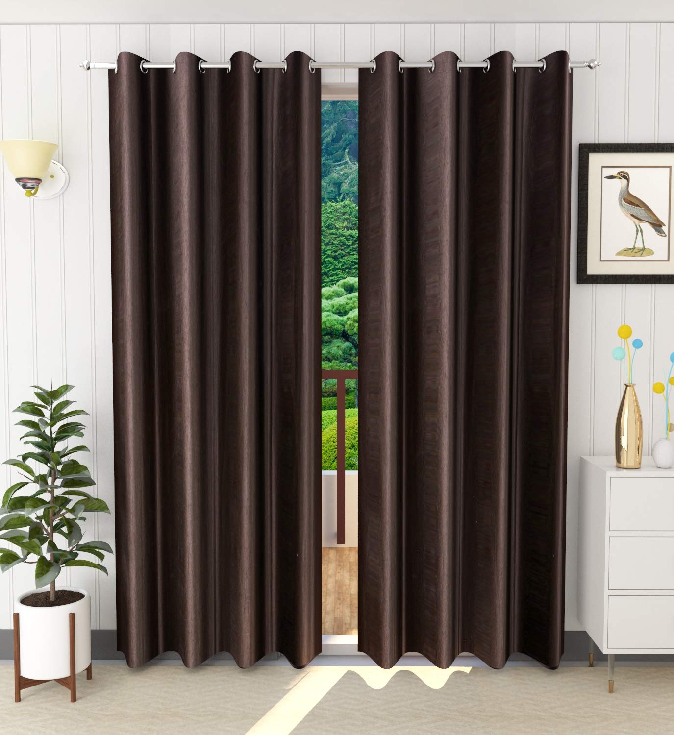 Purav Light Plain Curtains 7 Feet Long Pack of 2 Piece| Room Darkening Opaque Polyester Eyelet Parda|Darkening Panels for Home & Living Room Bedroom(Dark Brown (Coffee) - 2PC)