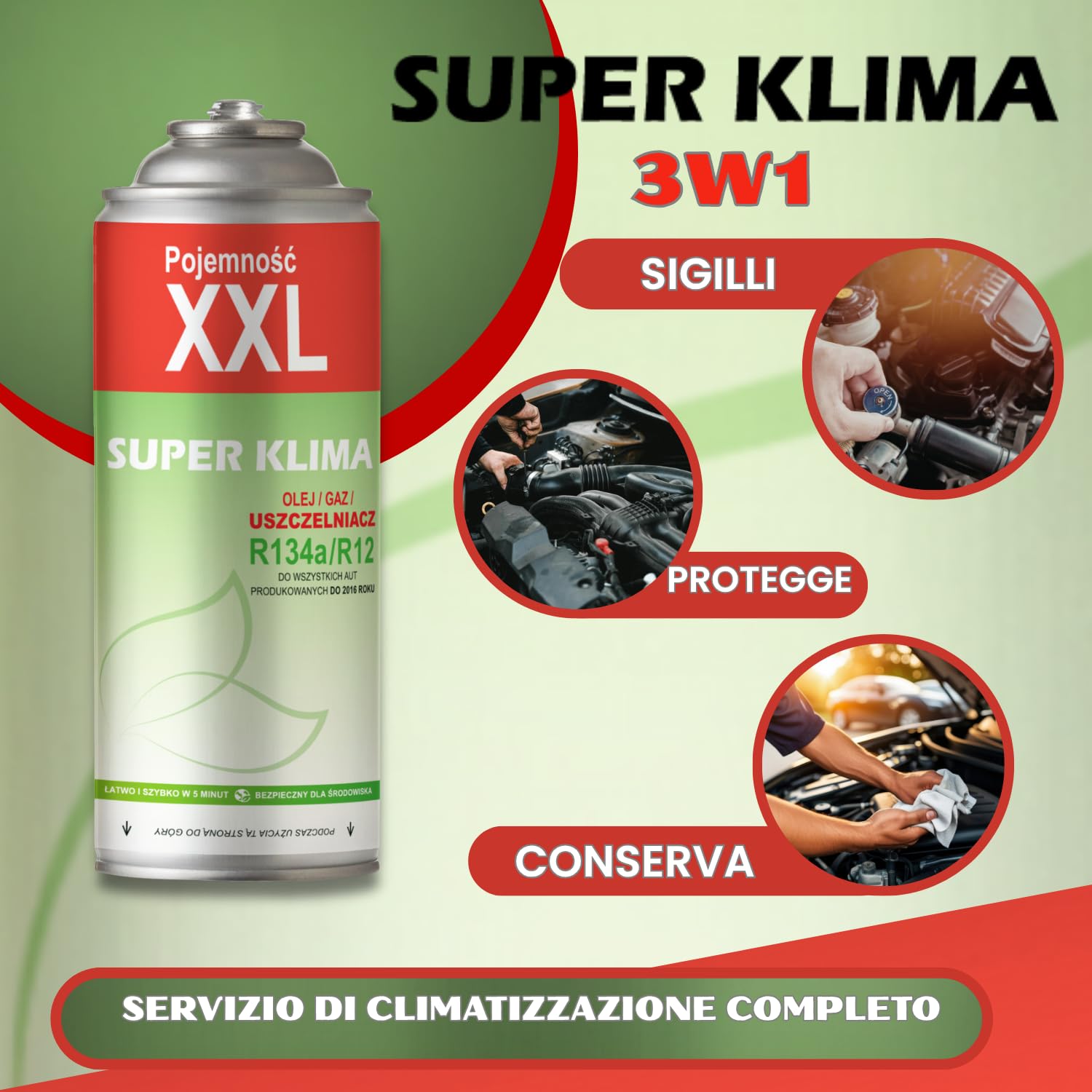 Kit R134a Gas Refrigerante Auto Clima Set 2in1 Sigillante Bomboletta Aria Condizionata SUPER KLIMA