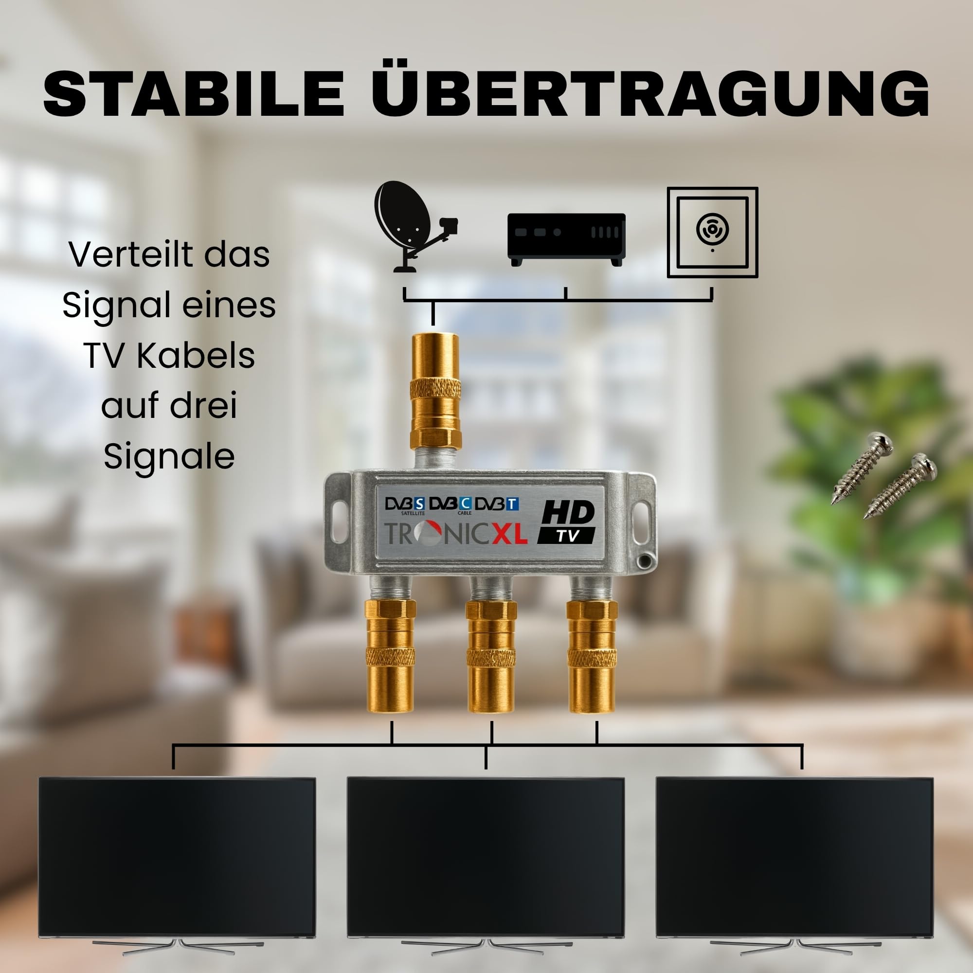 TronicXL - Splitter coassiale per antenna di alta qualità, presa femmina per DVBT, DVBT2, DVBC, SAT, per TV via cavo, Unitymedia, Vodafone, NetAachen, Primacom, tv HD, 3D, 4K