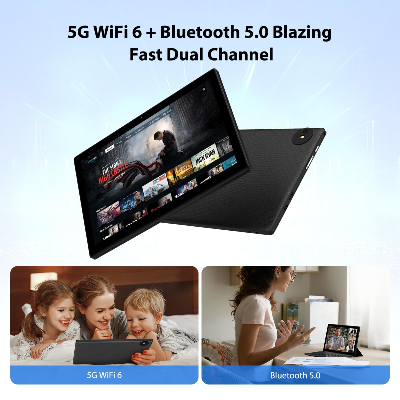Tablette 10 Pouces Android 15 avec 36Go RAM 128Go ROM WiFi 6, 5G+2.4G WiFi, Octa-Core, 8000mAh, Widevine L3, BT 5.0, Tablette Tactile avec Clavier Souris Etui - Noir