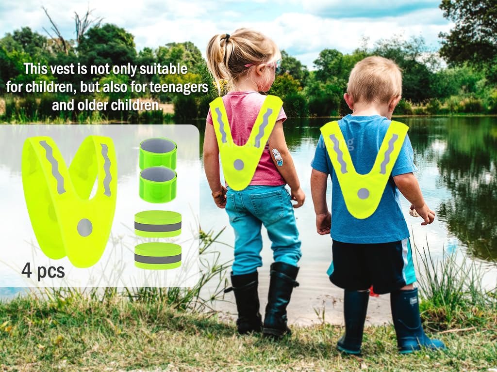 YCHYAN 2 Gilets Et 4 Brassards Réfléchissants Enfant - Sécurité Haute Visibilité Pour Vélo Et Sports Extérieurs