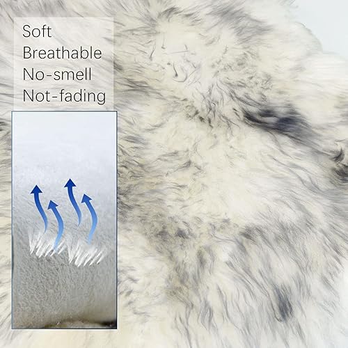 Miniatura 5 de OKAYDA Cojín para silla de piel de oveja australiana genuina, funda de asiento esponjosa para cocina, oficina, silla (puntas grises)