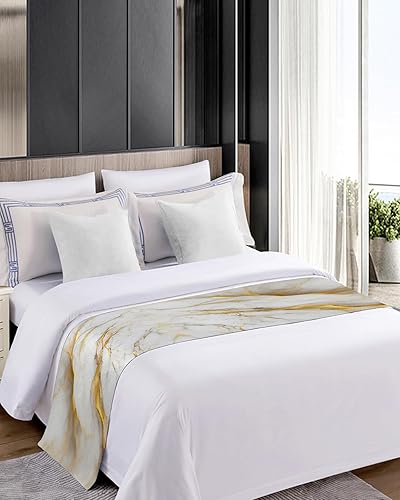 Miniatura 4 de Camino de cama King, bufanda decorativa de mármol dorado y blanco degradado, bufandas de microfibra suave para dormitorio, hotel, boda, habitación,